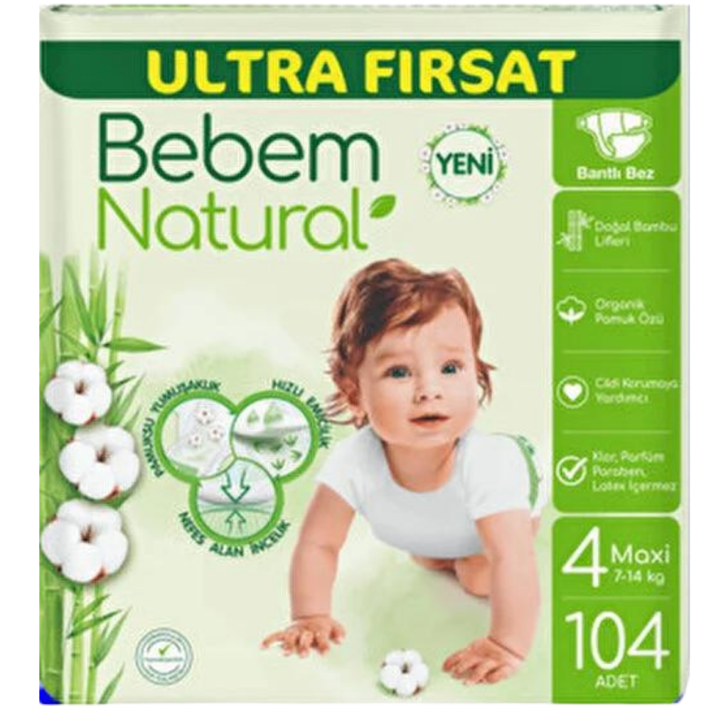BEBEM NATUREL 7-14 KG 104 LÜ MAXİ 4BEBEK BEZİBEBEM NATURAL50000567