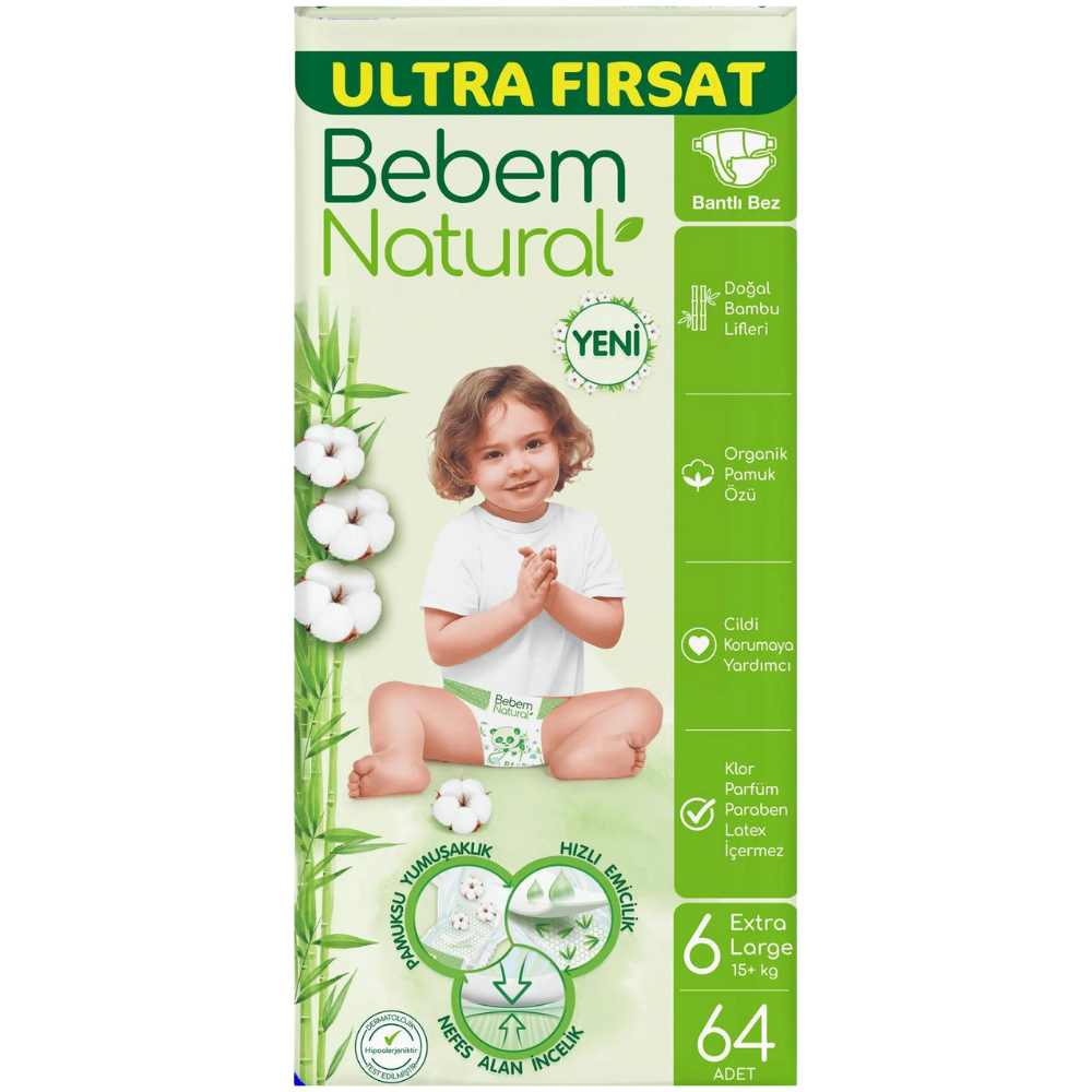 BEBEM NATUREL 15+ KG 64 LÜ EXTRA LARGE 6BEBEK BEZİBEBEM NATURAL50000578