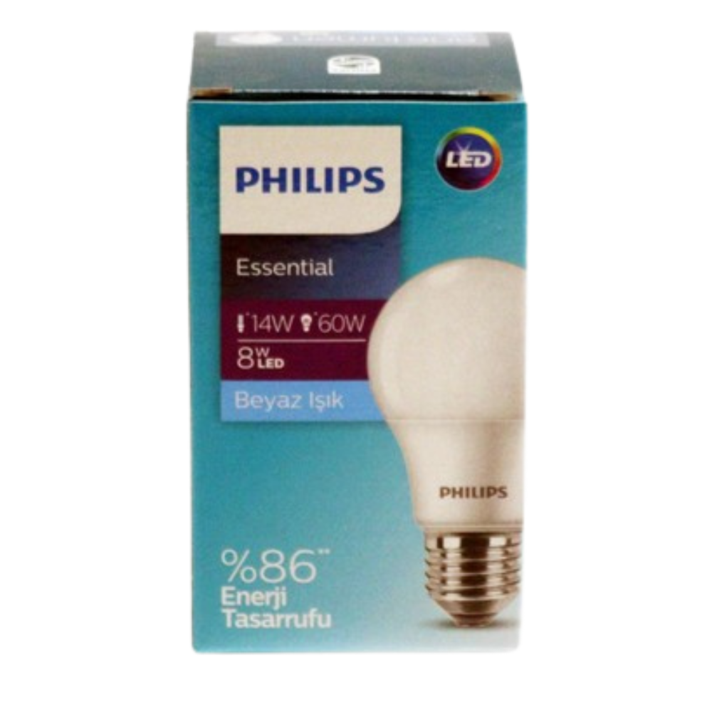 PHILIPS LED BEYAZ AMPUL 8WEV YASAMMarkasızP8718699622206
