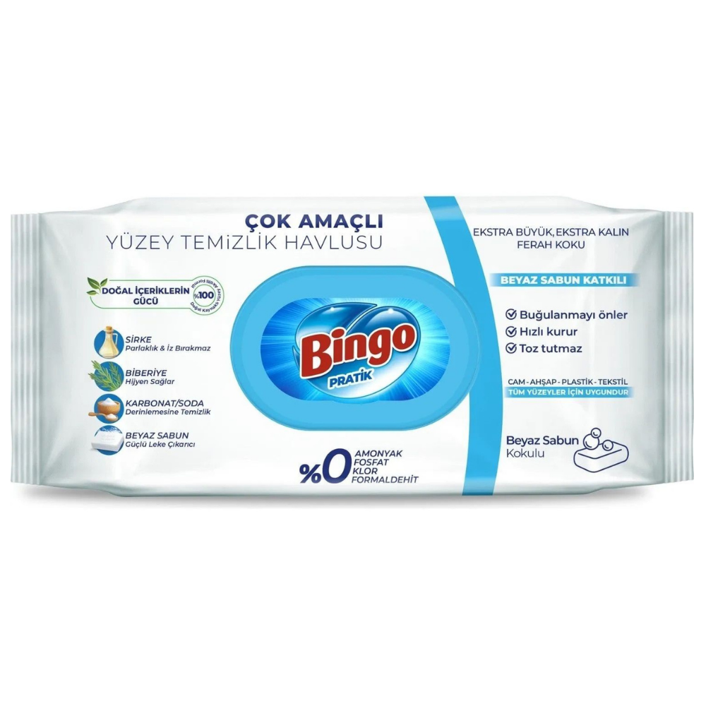 BİNGO YÜZEY TEMİZLİK HAVLUSU BEYAZ SABUN  96‘LIISLAK MENDİLBİNGO50002827