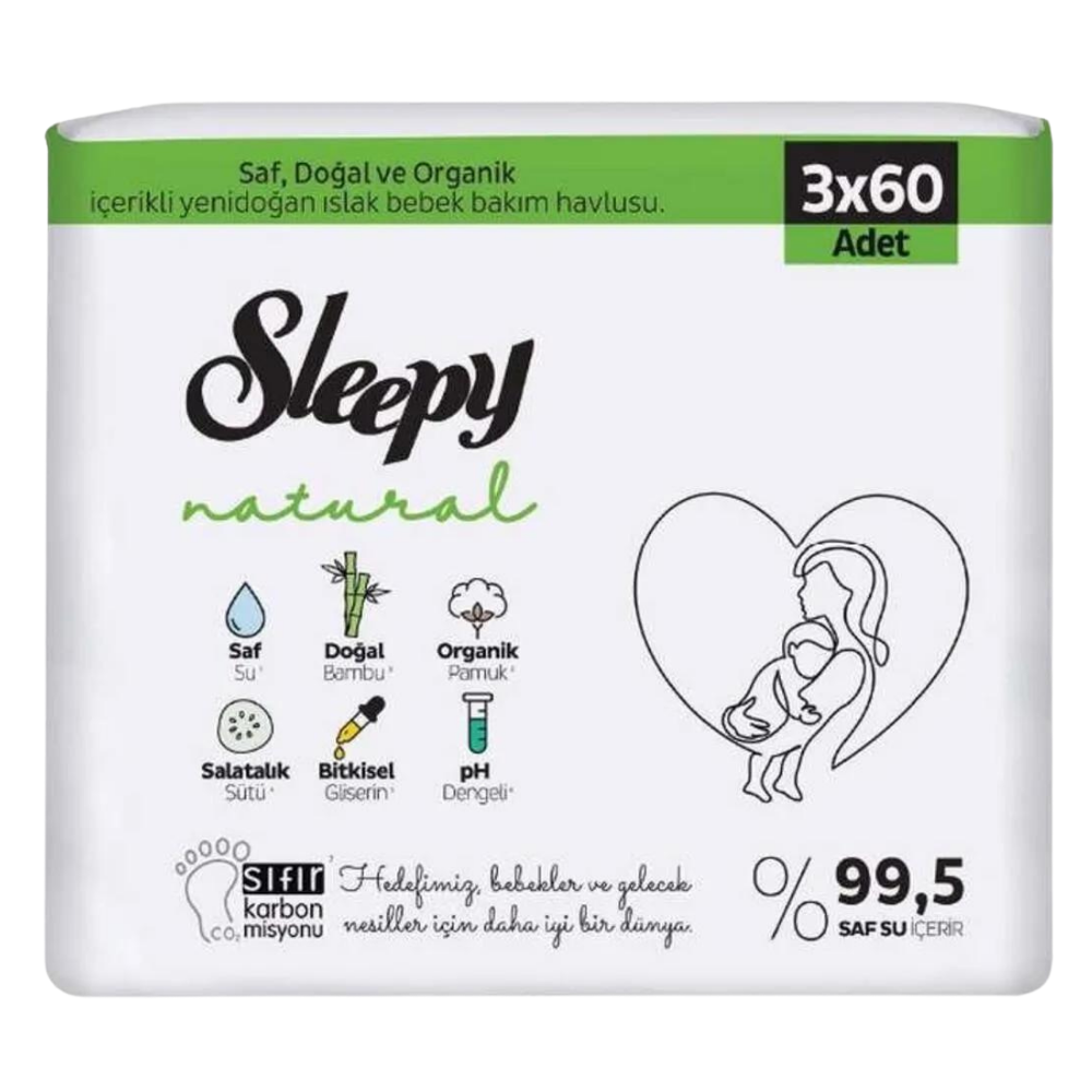 YENİ SLEEPY NATUREL ISLAK HAVLU 3*60KAĞIT ÜRÜNLERİSLEEPY28004531