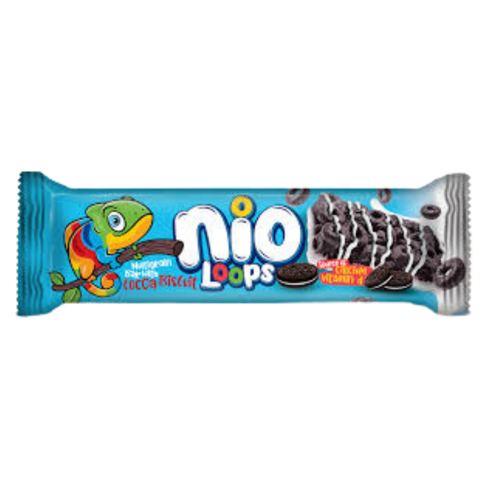 NİO LOOPS SÜTLÜ KALPLAMALI KAKAOLU BİSKÜVİ KAKAO TAHILLI BAR 23 GR.MEYVA BARMarkasızR10116