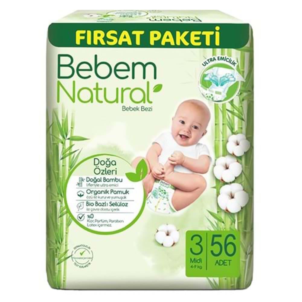 BEBEM NATURAL MİDİ 3 NUMARA 56 ADETBEBEK BEZİBEBEM NATURAL50004967