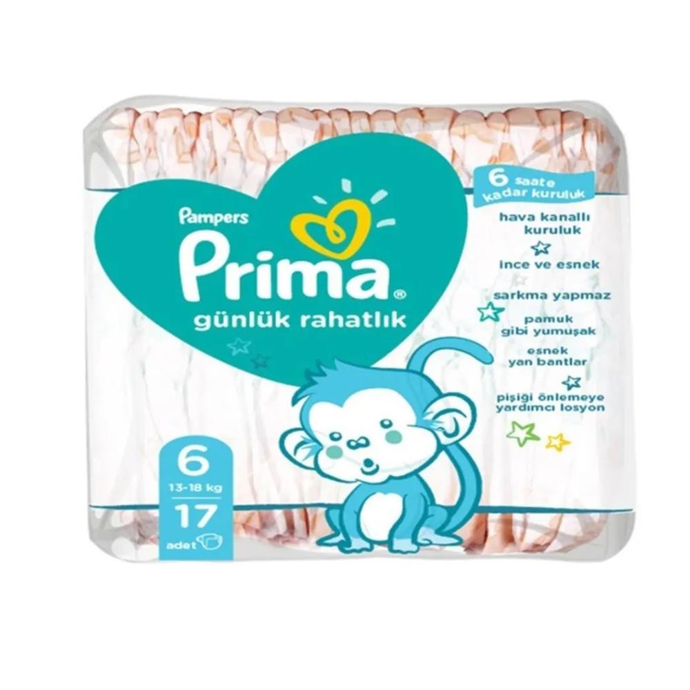 PRİMA GÜNLÜK RAHATLIK 6 BEDEN 13-18 KG 17 LIBEBEK BEZİPRİMAP8001841733083