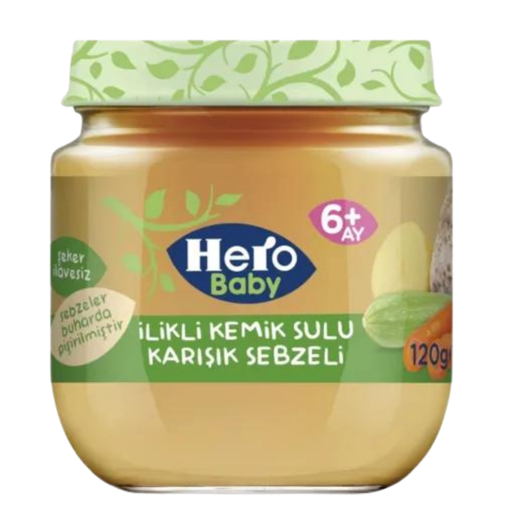 HERO BABY İLİKLİ KEMİK SULU KARIŞIK SEBZELİ 120 GRBEBEK MAMASIHERO BABAY0559102