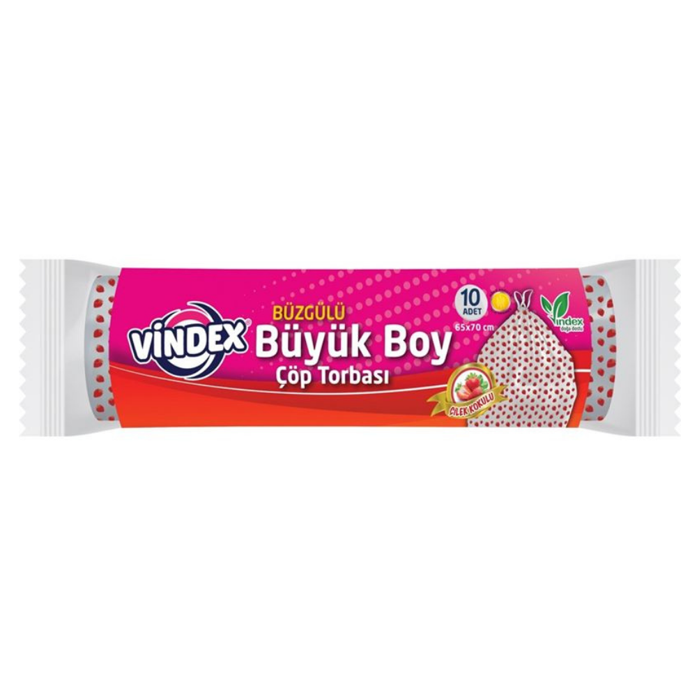 VİNDEX ÇÖP TORBASI BÜZGÜLÜ BÜYÜK BOY ÇİLEKLİÇÖP POŞETİVİNDEX1209