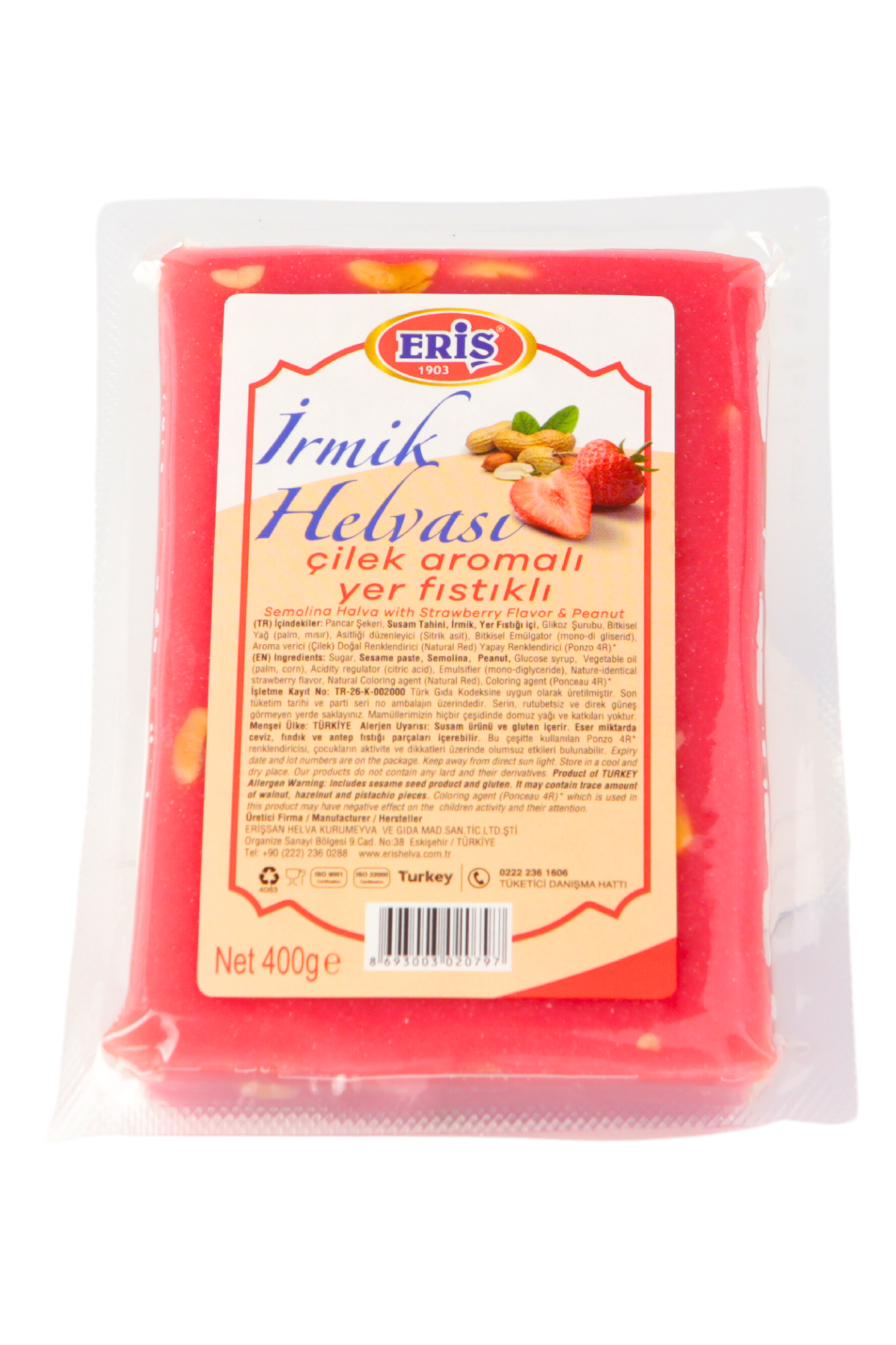 ERİŞ İRMİK HELVA ÇİLEK AROMALI YER FISTIKLI 400 GRHELVA,TAHİN,PEKMEZERİŞ600 001 0770
