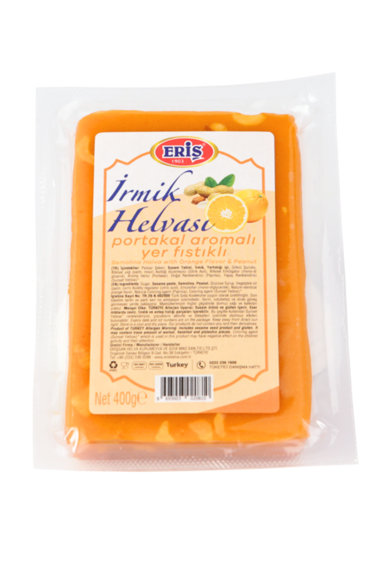 ERİŞ İRMİK HELVASI PORTAKAL AROMALI YER FISTIKLI 400 GRHELVA,TAHİN,PEKMEZERİŞ600 001 0773