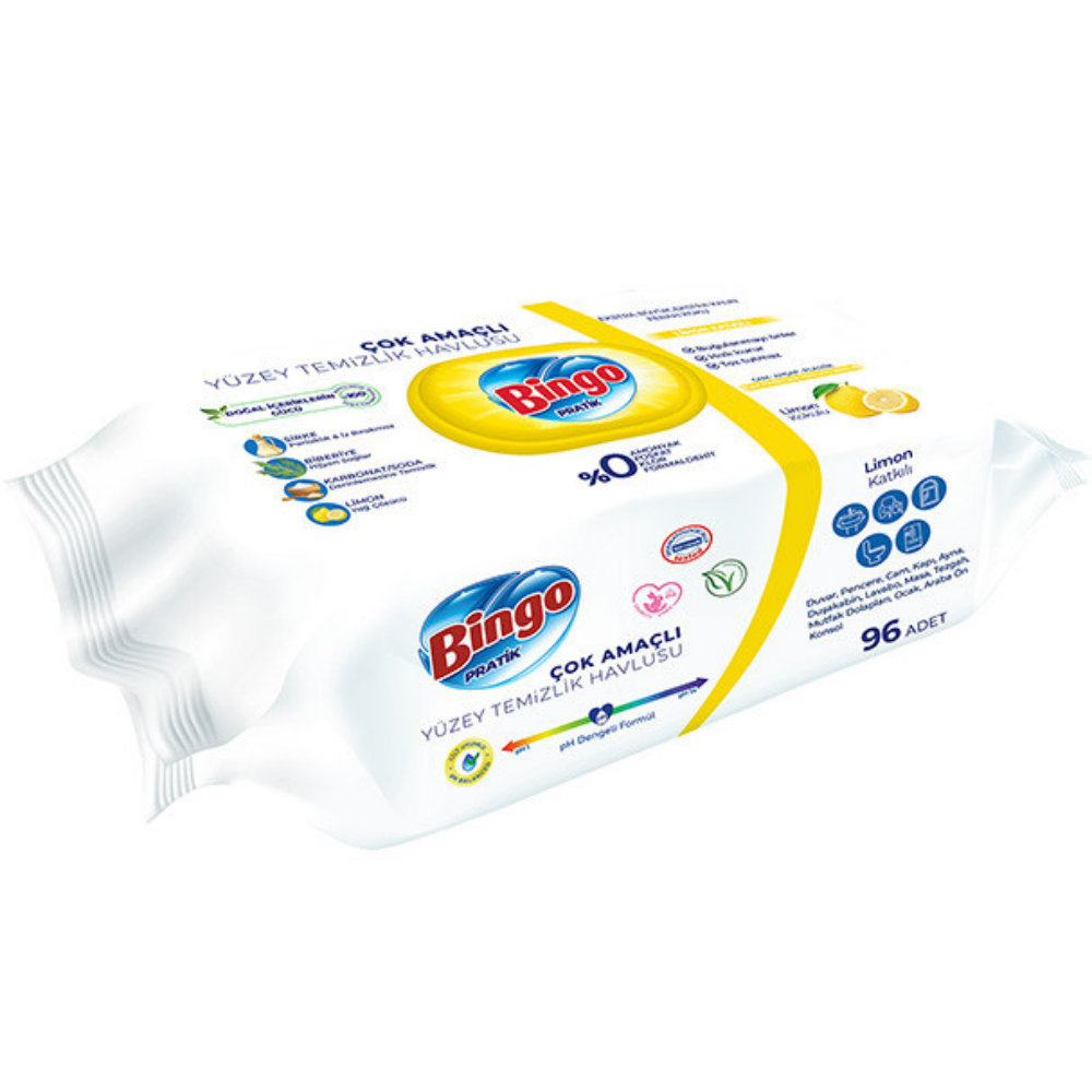 BİNGO YÜZEY TEMİZLİK HAVLUSU LİMON 96‘LIISLAK MENDİLBİNGO50002828