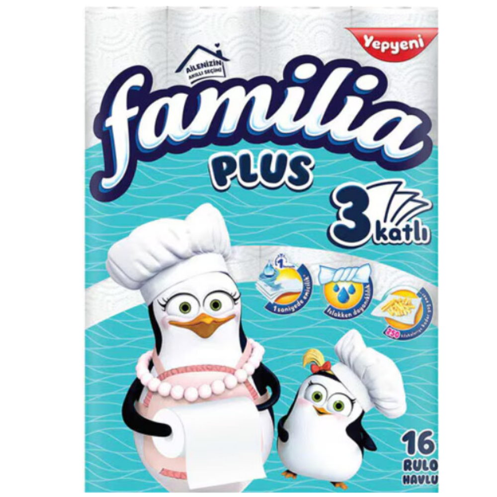 FAMİLİA PLUS HAVLU KAĞIT PENGUEN 16'LIISLAK MENDİLFAMİLİA50003342