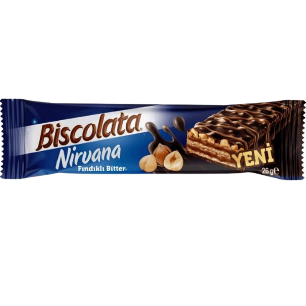 BISCOLATA NIRVNA BITTER FINDIKLI 26 GRKAPLAMALI BİSKÜVİBİSCOLATAMA.GOF.9818.00