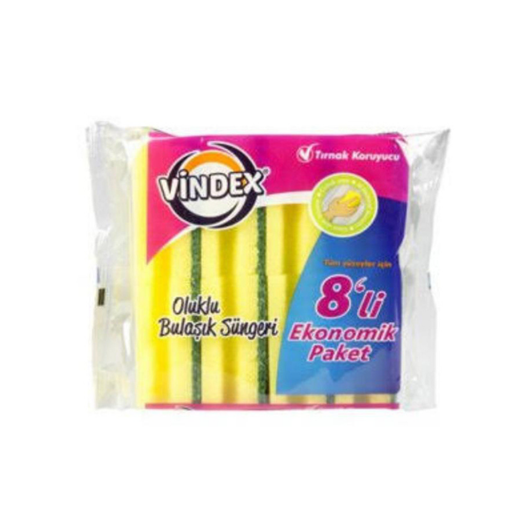 VİNDEX KLASİK YEŞİL SÜNGER OLUKLU 8'LİTEMİZLİK SÜNGERİVİNDEX1205