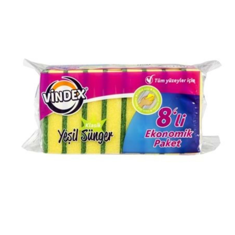 VİNDEX KLASİK YEŞİL SÜNGER DÜZ 8'LİTEMİZLİK SÜNGERİVİNDEX1206