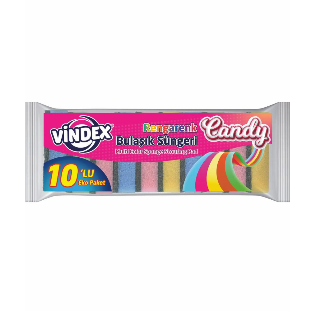 VİNDEX CANDY DÜZ RENKLİ EKO 10'LU PAKETTEMİZLİK SÜNGERİVİNDEX1207