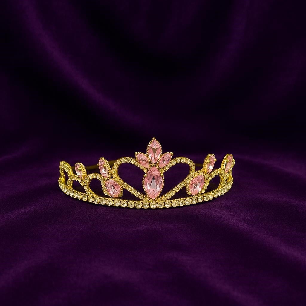 Prenses Tacı Gold Pembe Taşlı