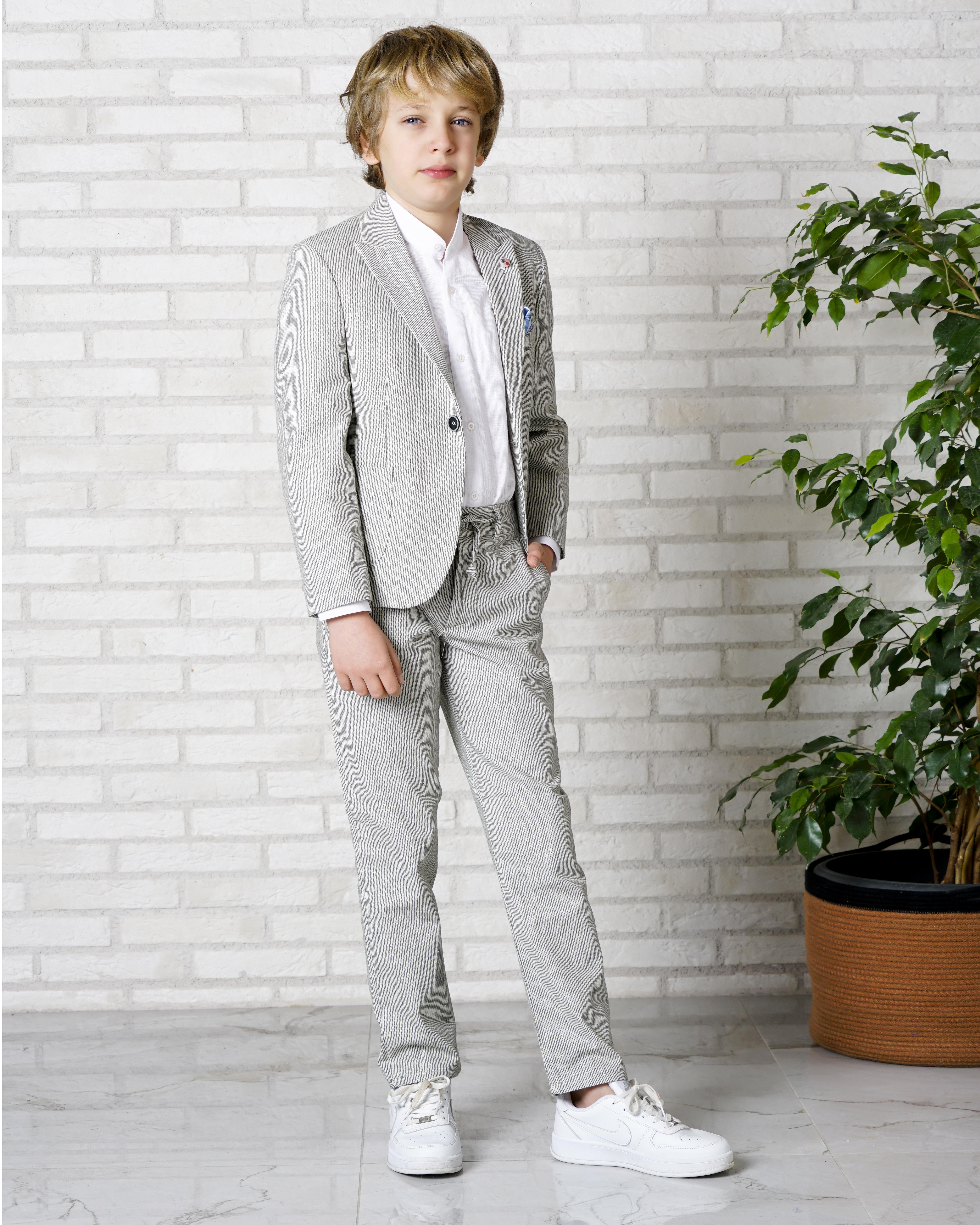 Erkek Çocuk Takım Elbise 3'lü Spor Takım Ceket-Pantolon-Gömlek 3-14 Yaş 