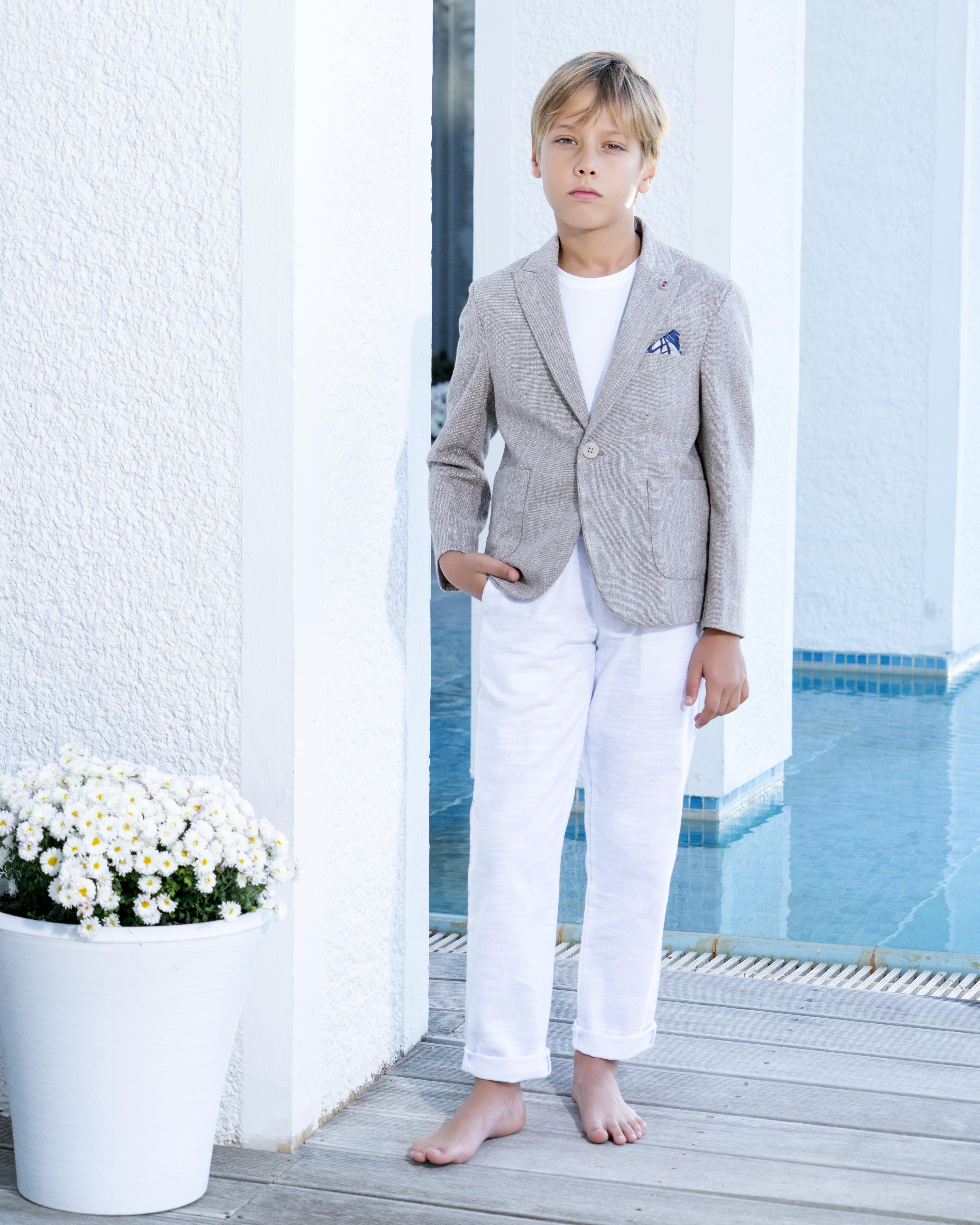 Erkek Çocuk Vizon Takım Elbise Keten Spor Takım 3-14 Yaş Ceket Pantolon Tişort 3-14 Yaş