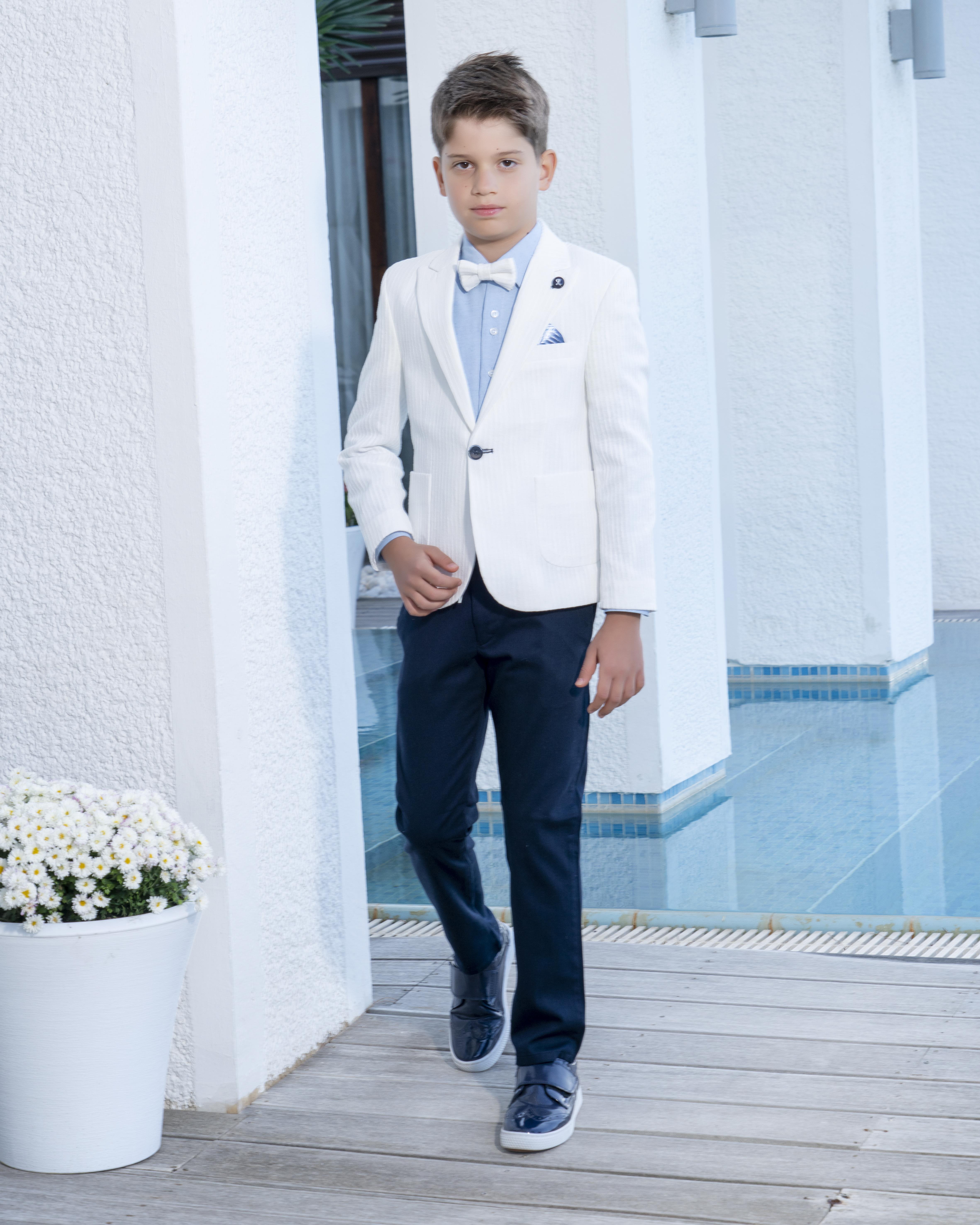 Erkek Çocuk Takım Elbise 4'lü Spor Takım Ceket-Pantolon-Gömlek-Papyon 3-14 Yaş 