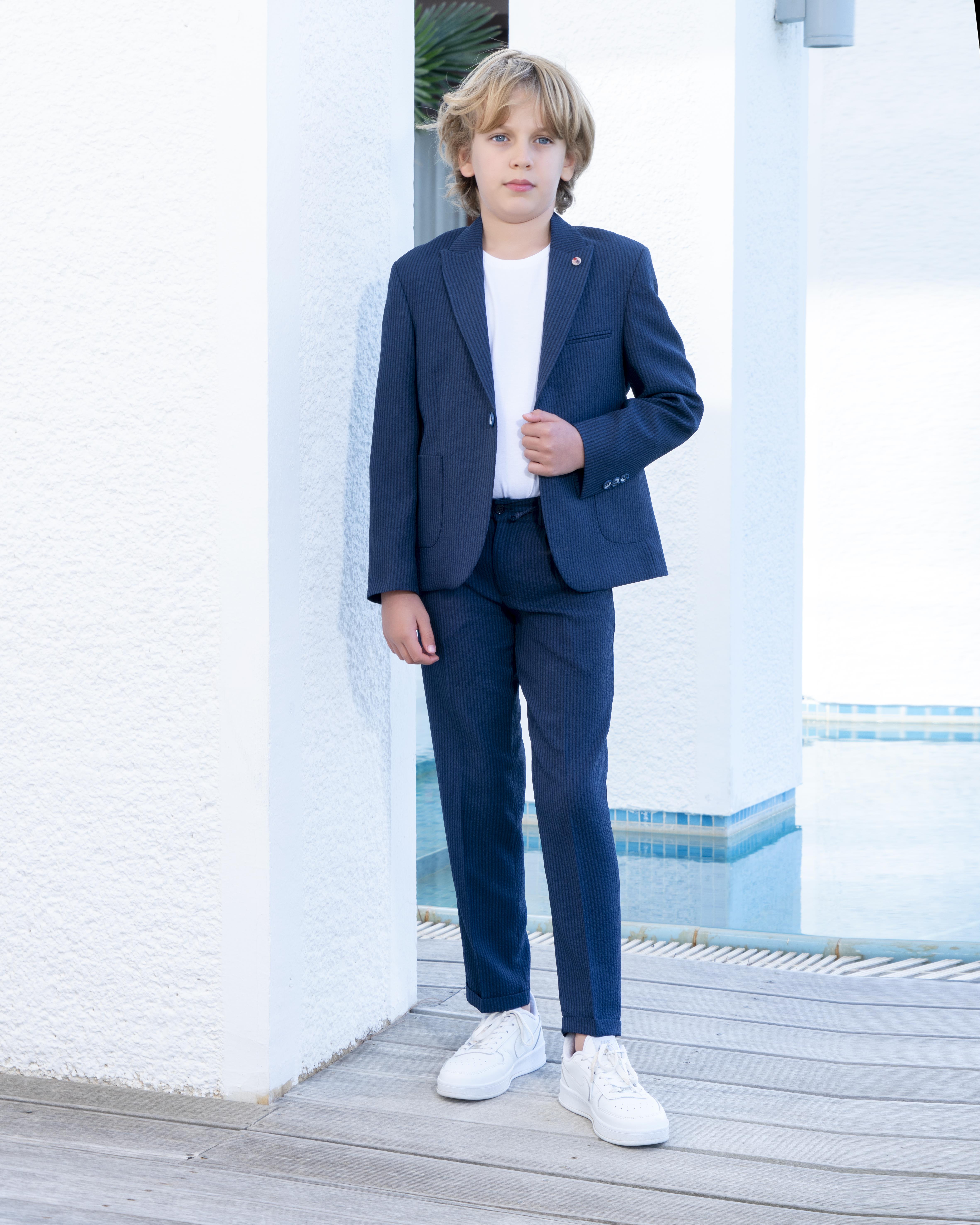 Erkek Çocuk LacivertTakım Elbise Gofi Spor Takım 3-14 Yaş Ceket Pantolon Tişort 3-14 Yaş