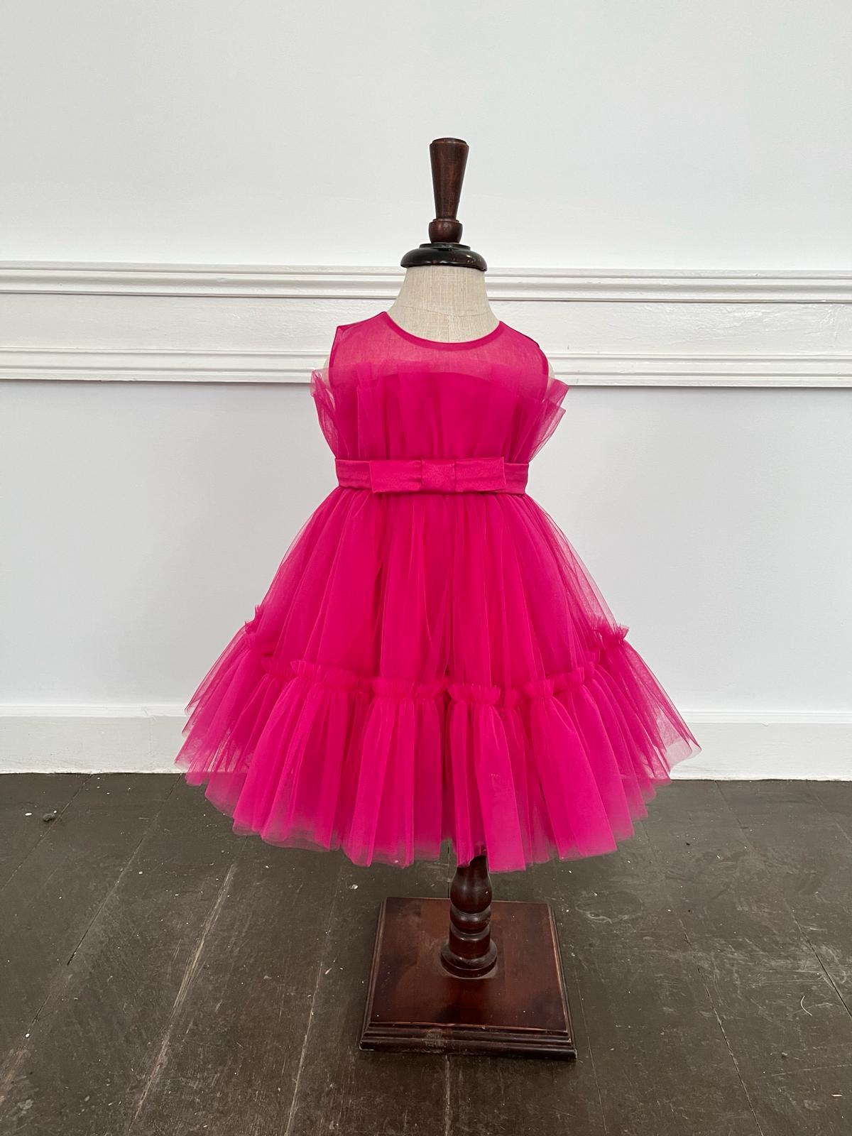 Kız Çocuk Fuşya Tütülü Kısa Abiye 6-24 Ay