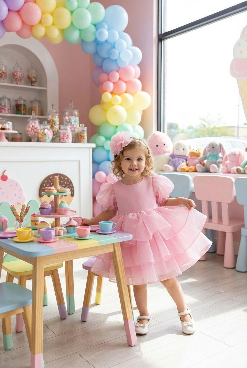 Kız Bebek Pembe Caroline Kumaş Karpuz Kollu Abiye Elbise 1-5 yaş