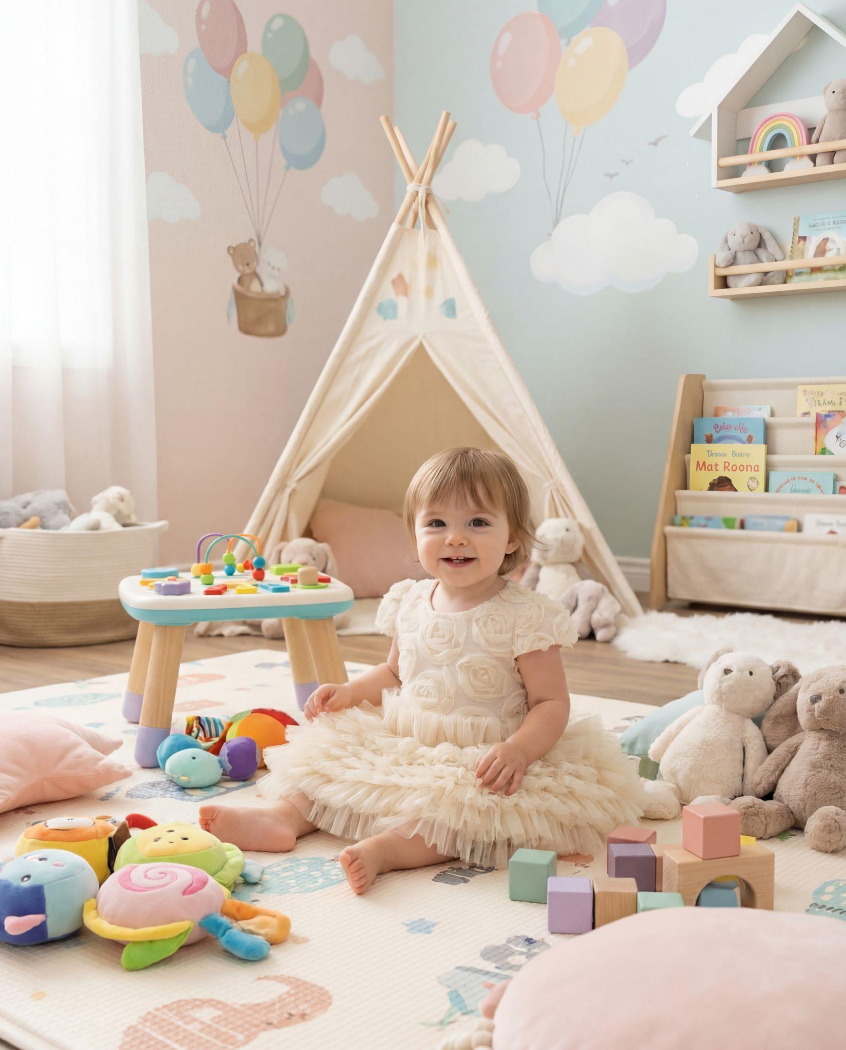 Kız Bebek Gül Detaylı Kat Kat Tül Abiye Elbise Pembe 9-36 Ay