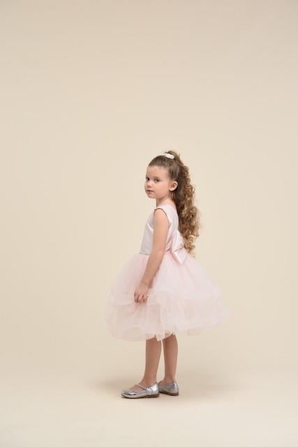 Kız Çocuk Pudra  Etekleri Grenli Abiye Elbise 4-8 Yaş