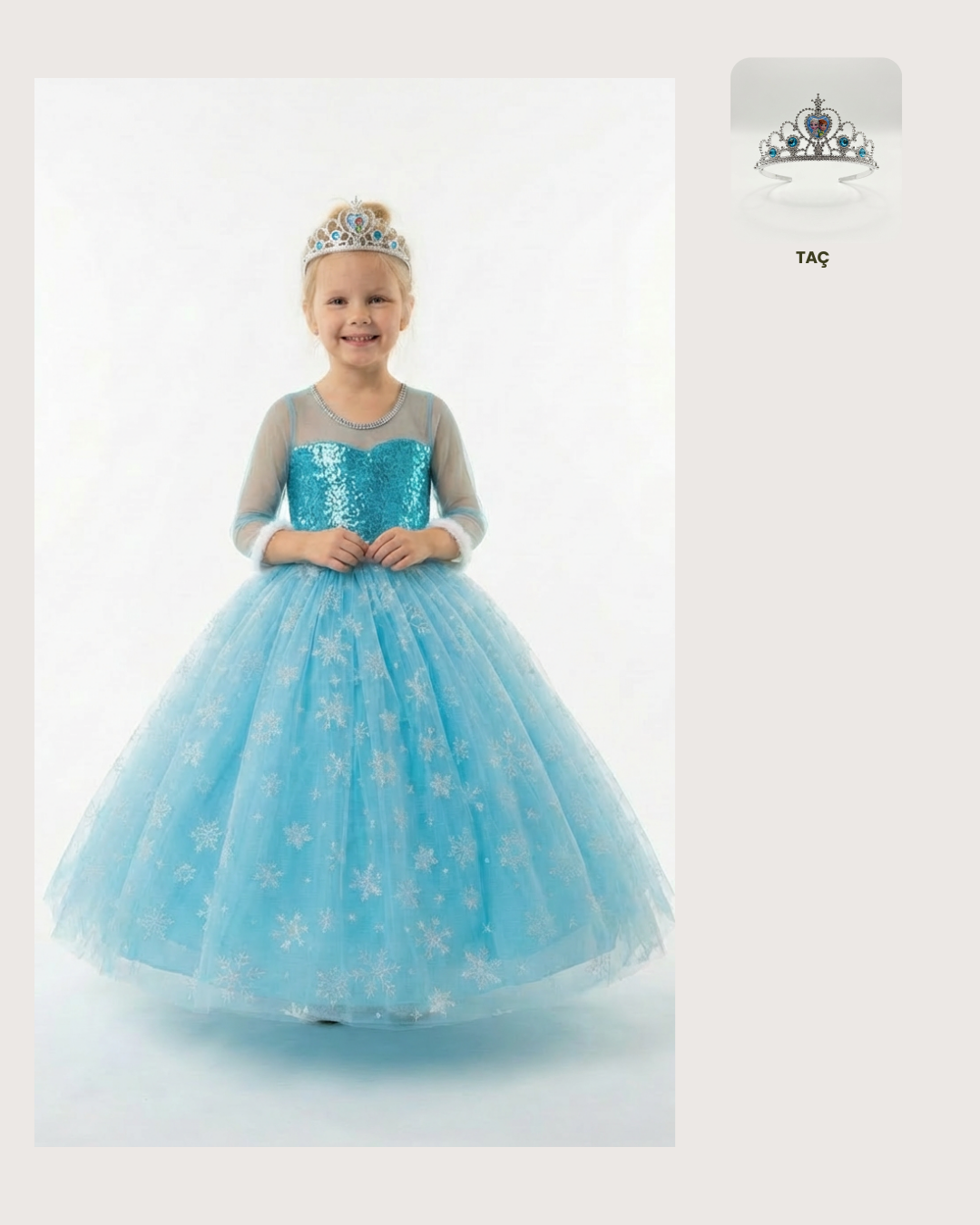 Frozen Elsa Kostümü Askılı Kız Çocuk Prenses Elbisesi + Taç