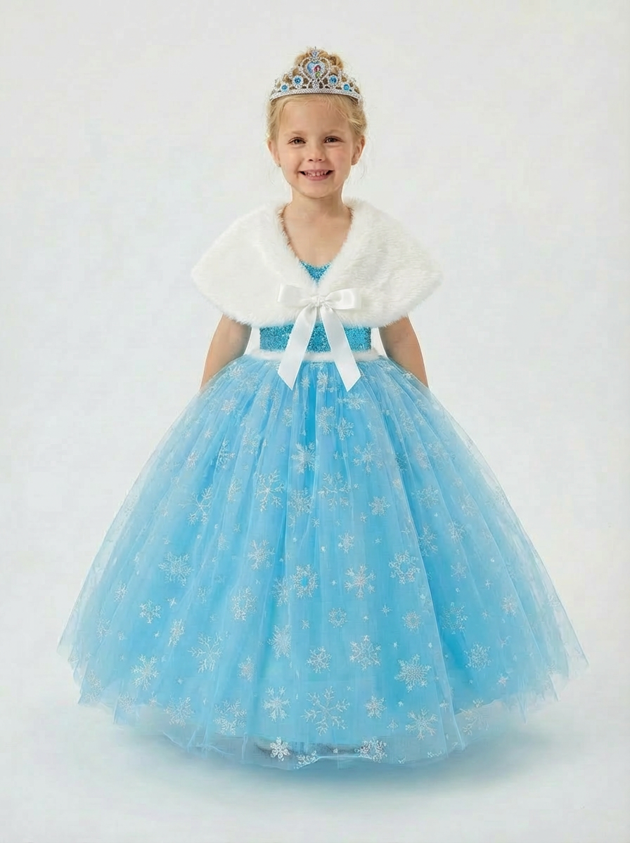  Frozen Elsa Kostümü Askılı Kız Çocuk Prenses Elbisesi  Bolero'lu 