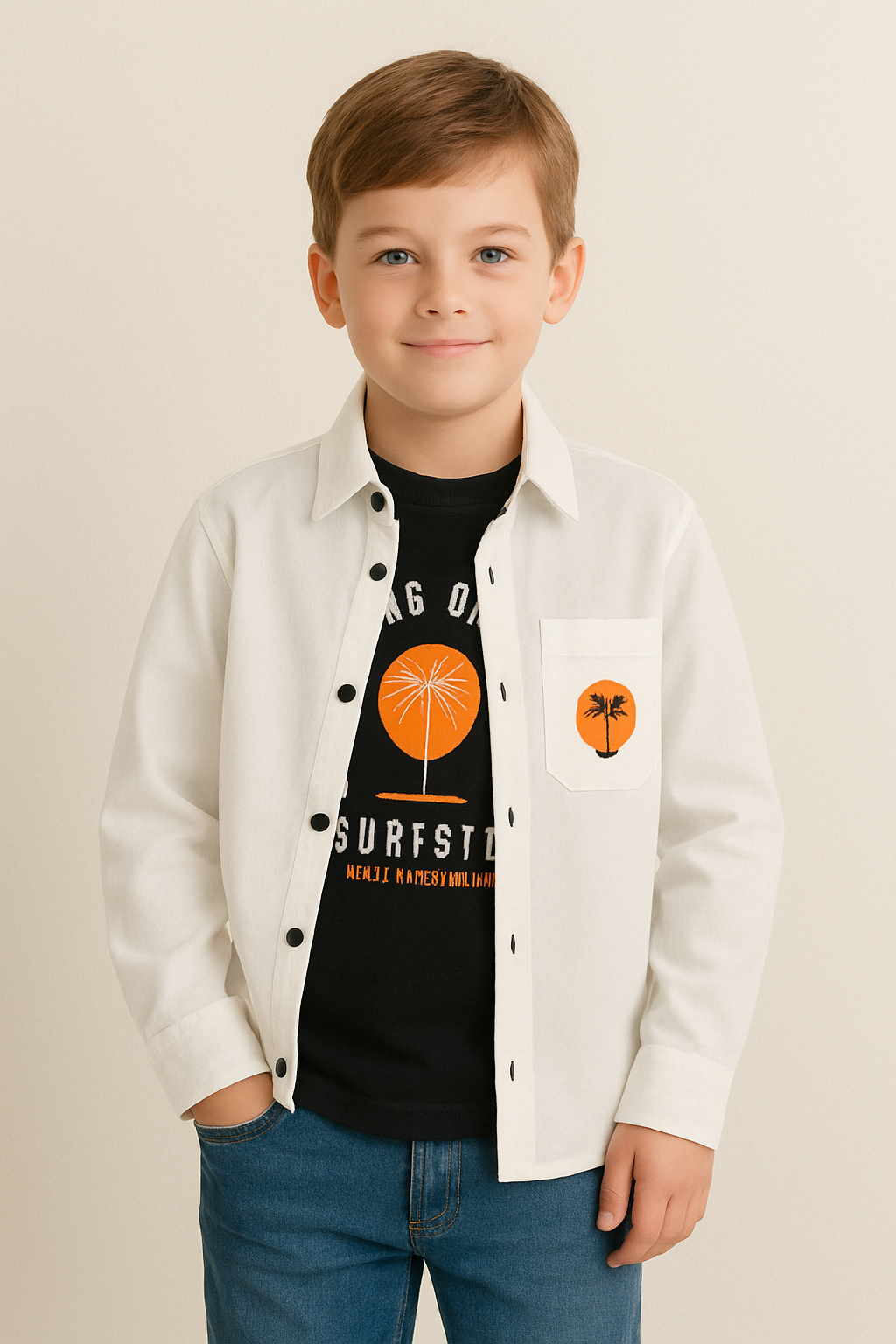 Erkek Çocuk Beyaz Gömlek Ve Tshirt 2 li Takım