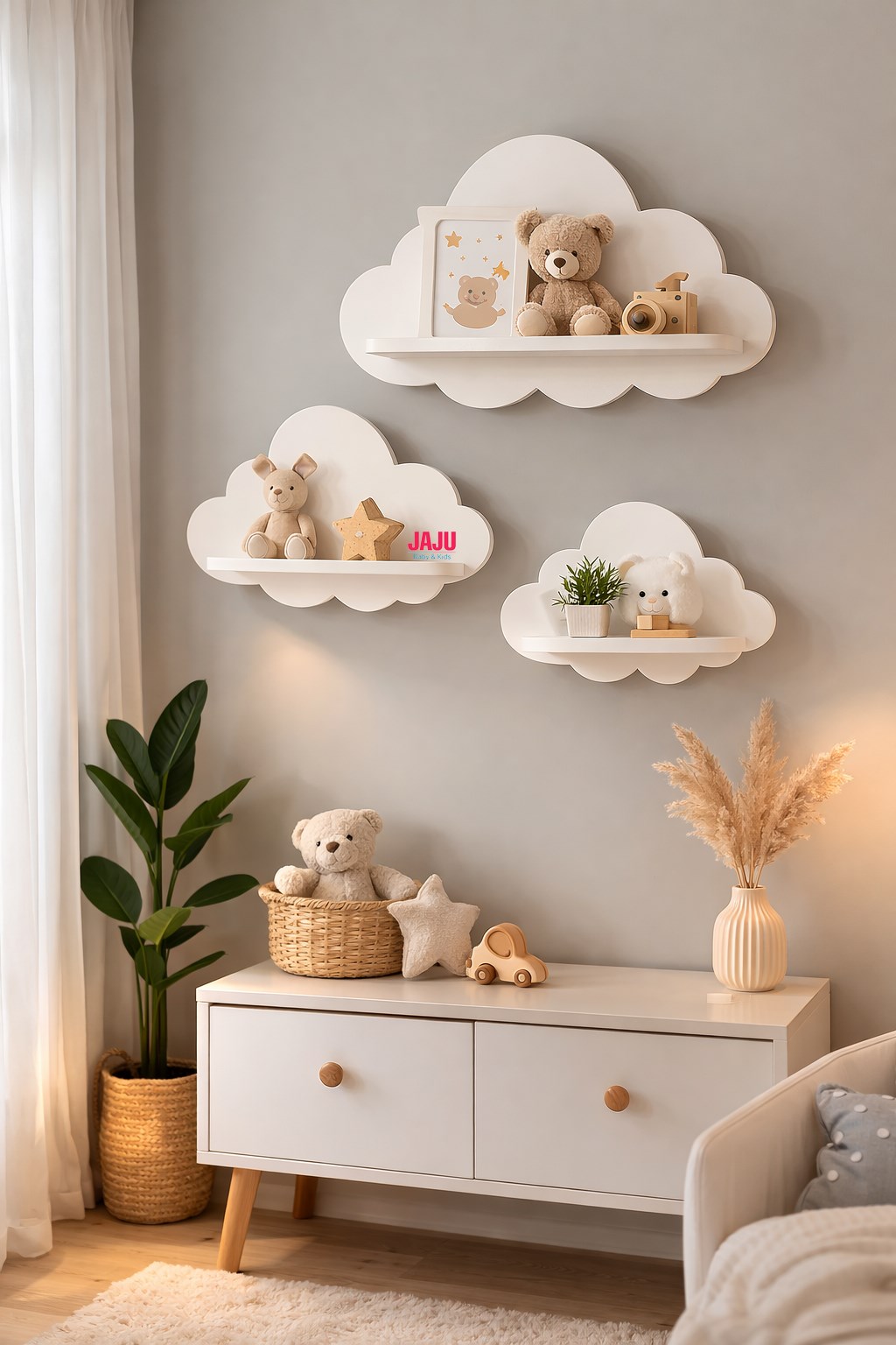 Jaju Baby 3'lü Beyaz Bulut Raf Set