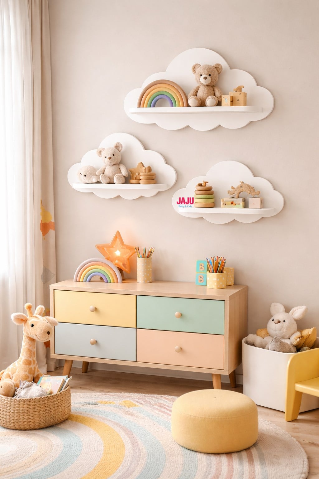 Jaju Baby 3'lü Beyaz Bulut Raf Set