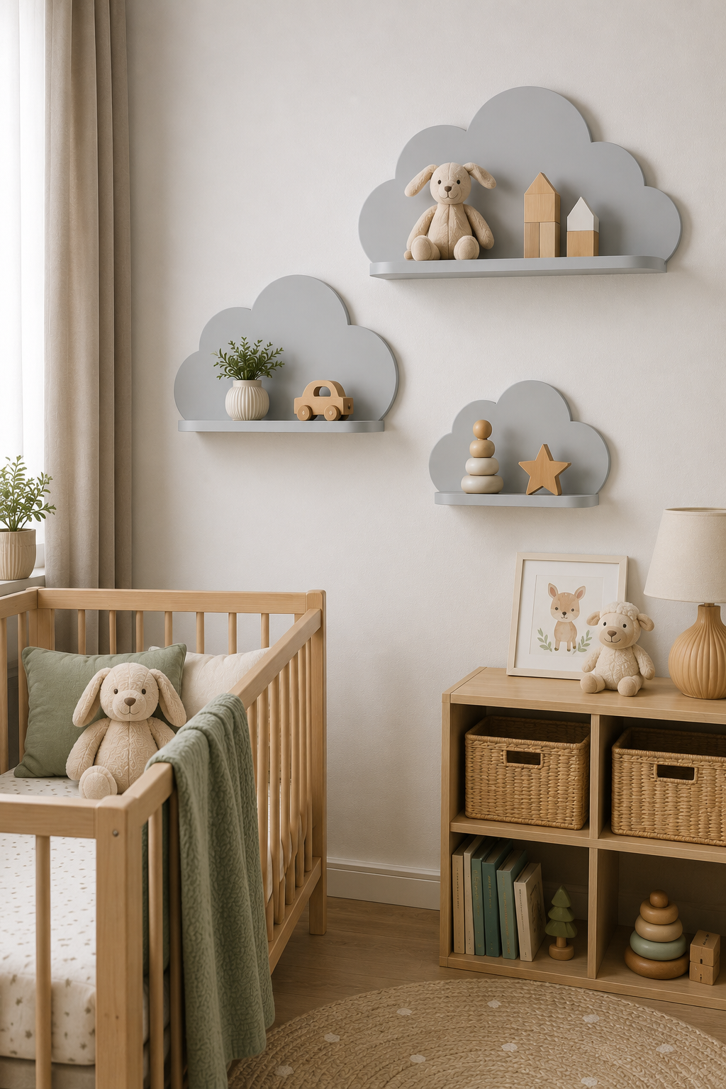 Jaju Baby 3'lü Gri Bulut Raf Set