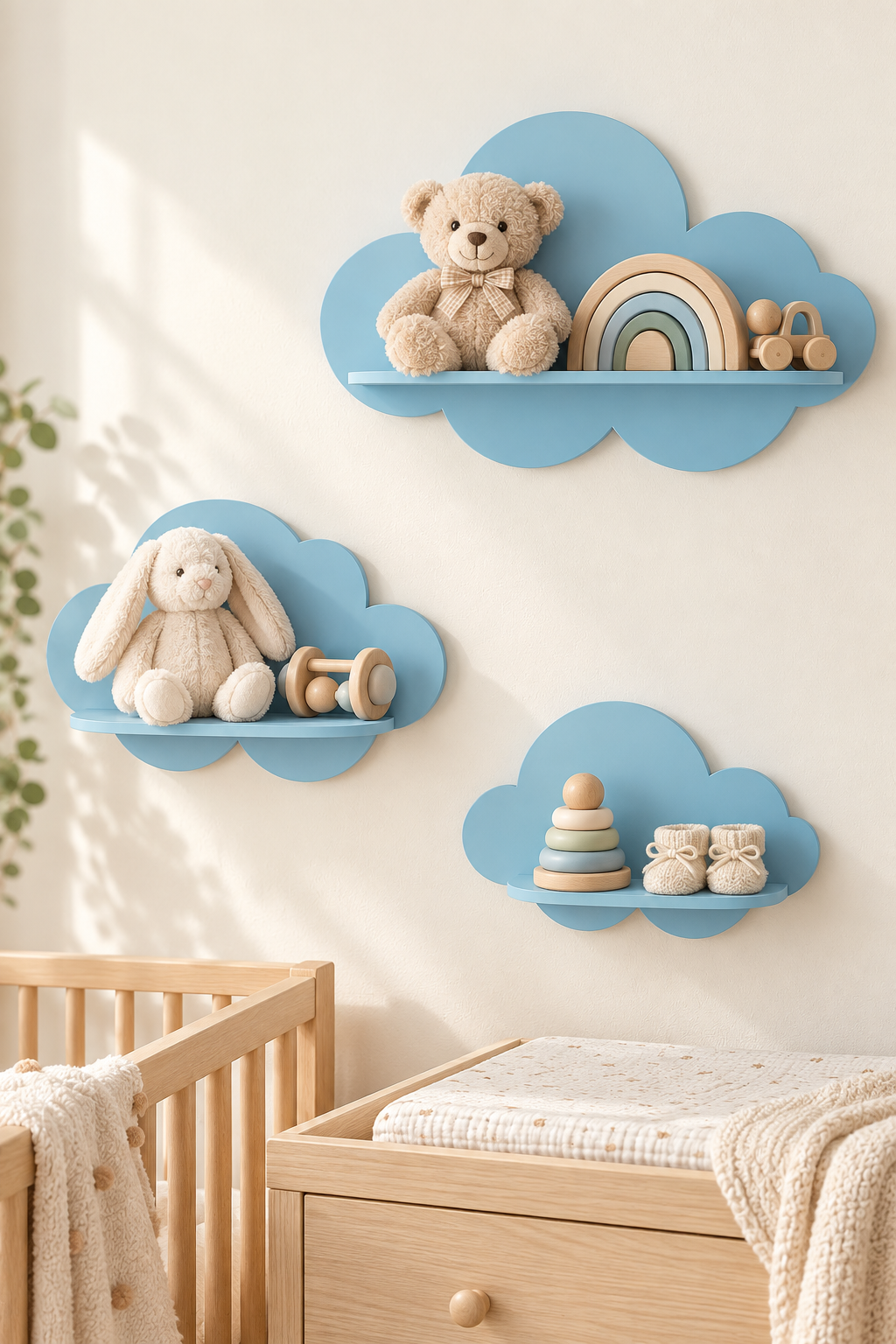 Jaju Baby 3'lü Mavi Bulut Raf Set