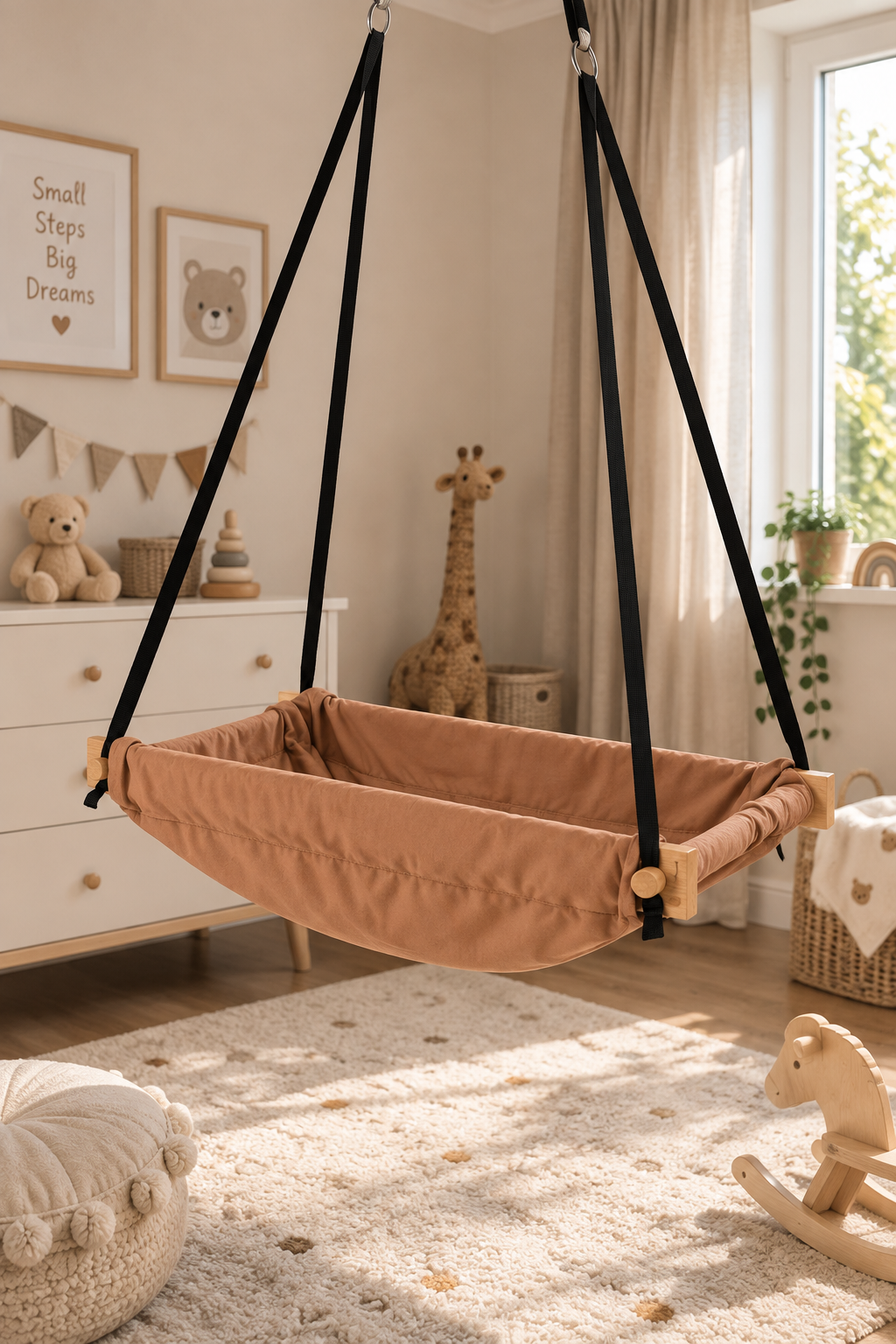 Jaju Baby Ahşap Yaylı ZıpZıp Hamak - Tavan Salıncağı (Kahverengi)