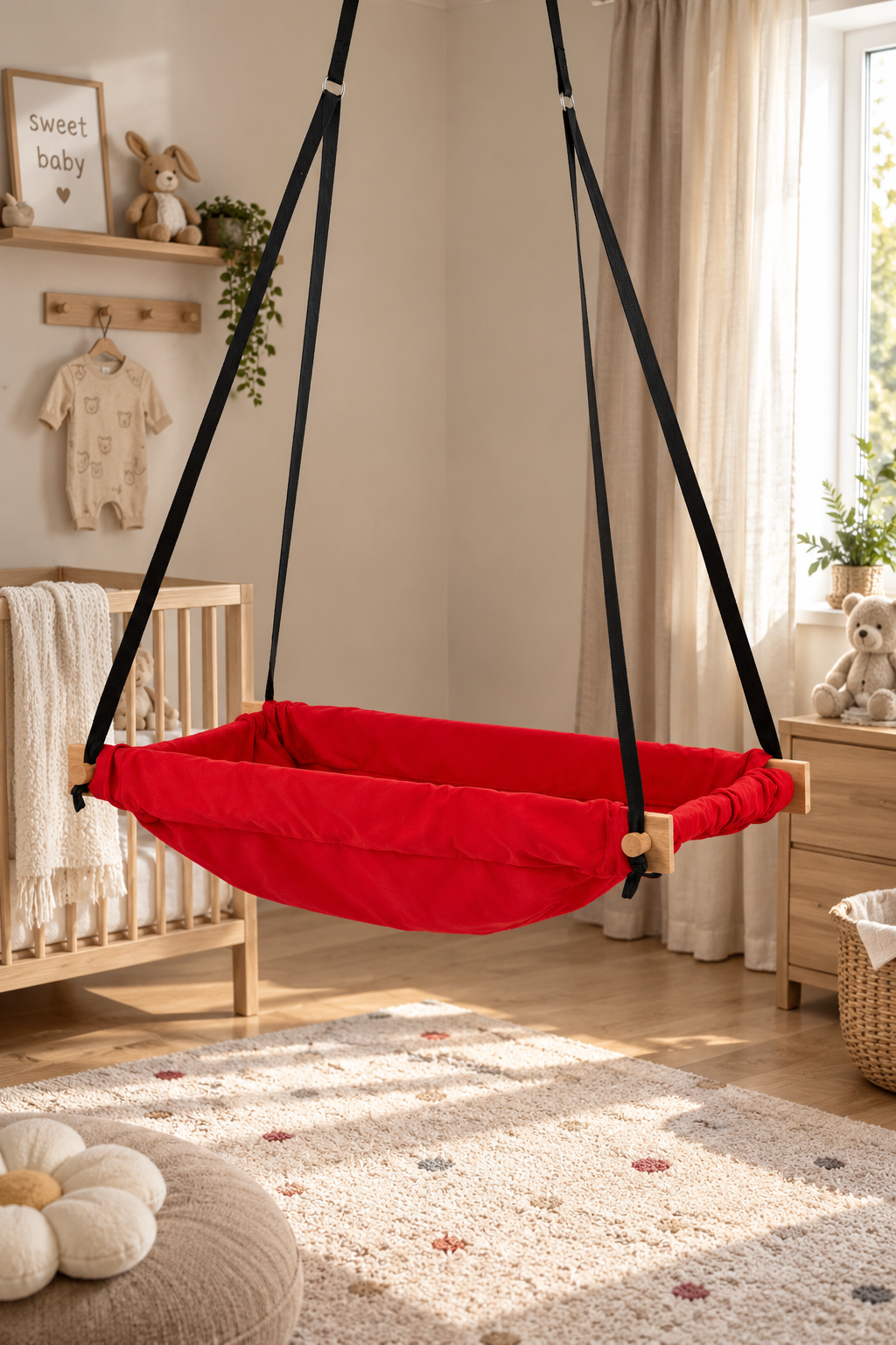 Jaju Baby Ahşap Yaylı ZıpZıp Hamak - Tavan Salıncağı (Kırmızı)