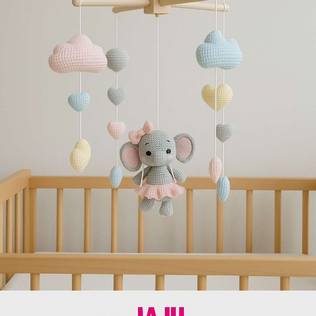 Jaju Baby Amigurumi Özel Üretim Beşik Dönence Sevimli Fil