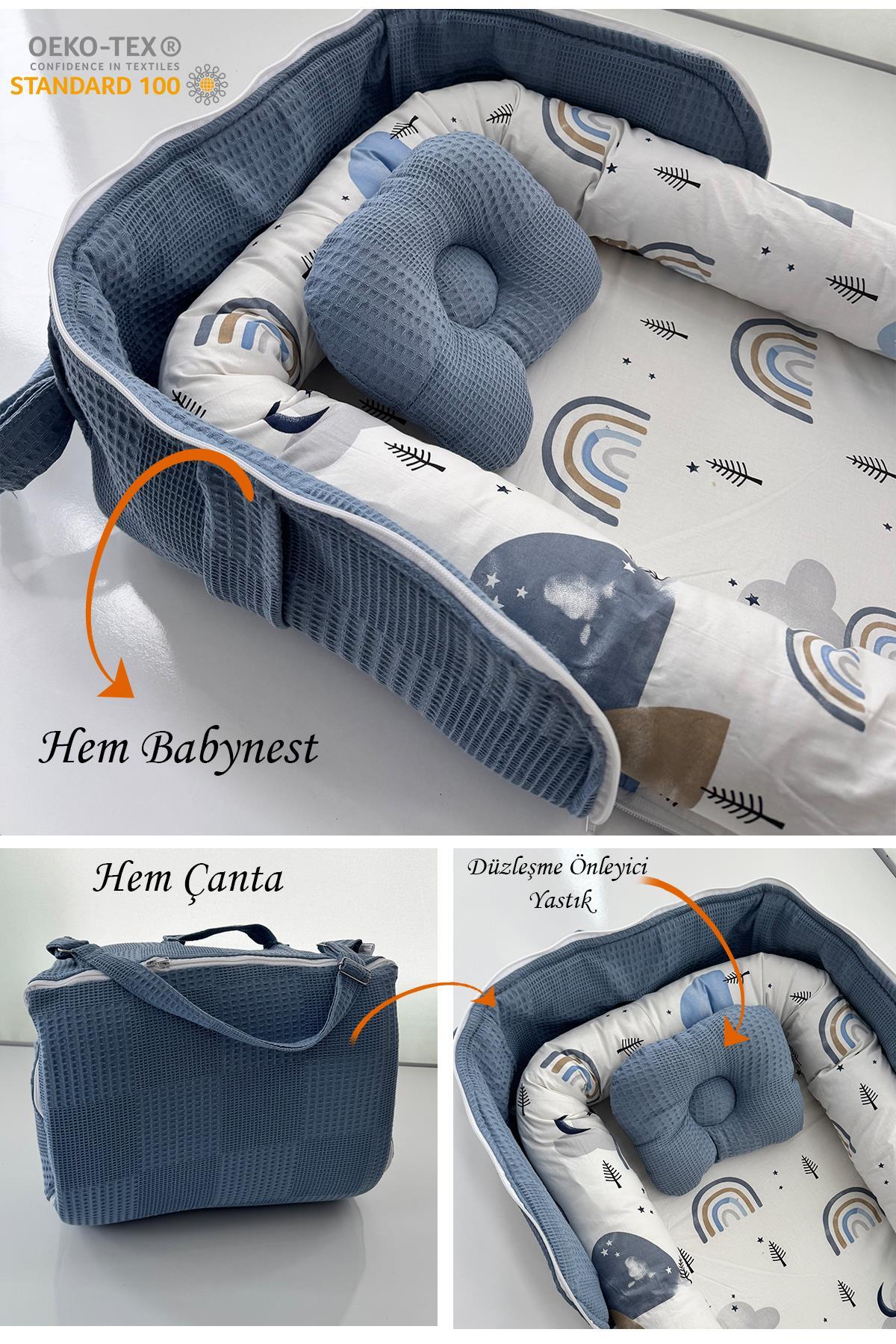 Jaju Baby Çantalı Babynest Taşınabilir Anne Yanı İndigo Pike Babynest