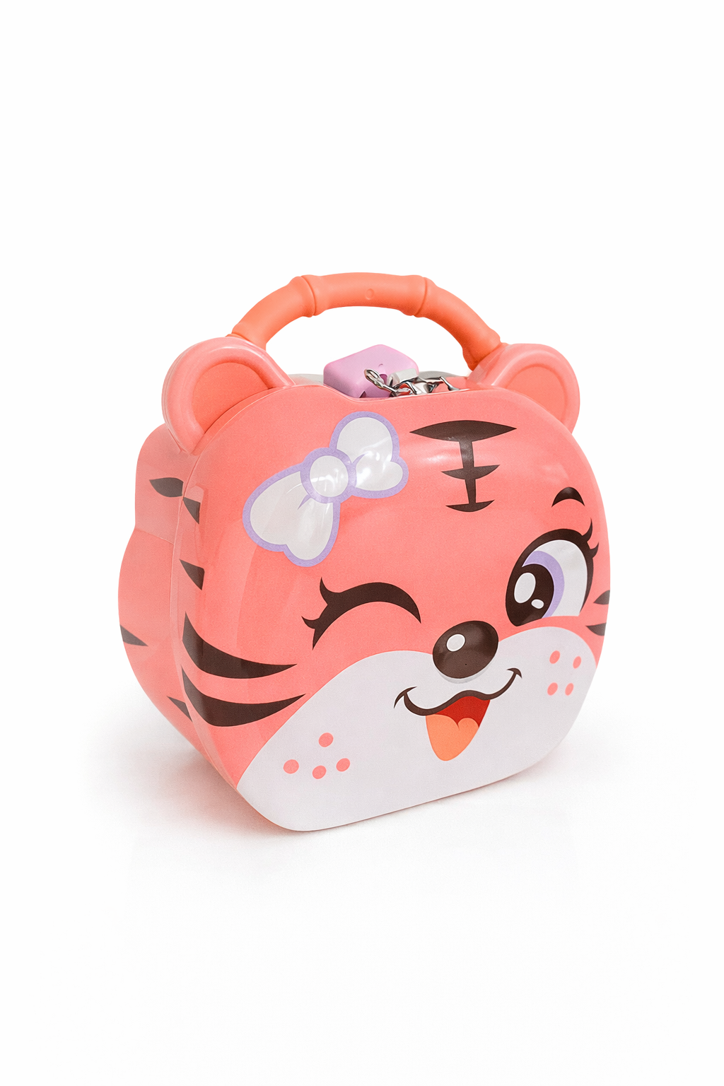 Jaju Baby Çocuk Sevimli Pembe Fiyonklu Kedi Metal Kilitli  Kumbara 