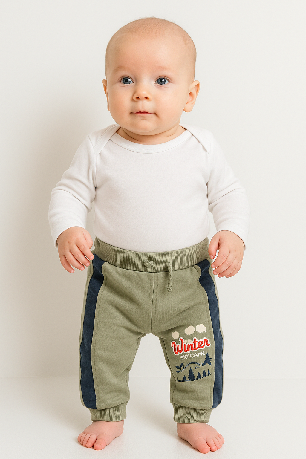 Jaju Baby Erkek Bebek Yeşil Renk Önü Yazı Detaylı Eşofman Altı
