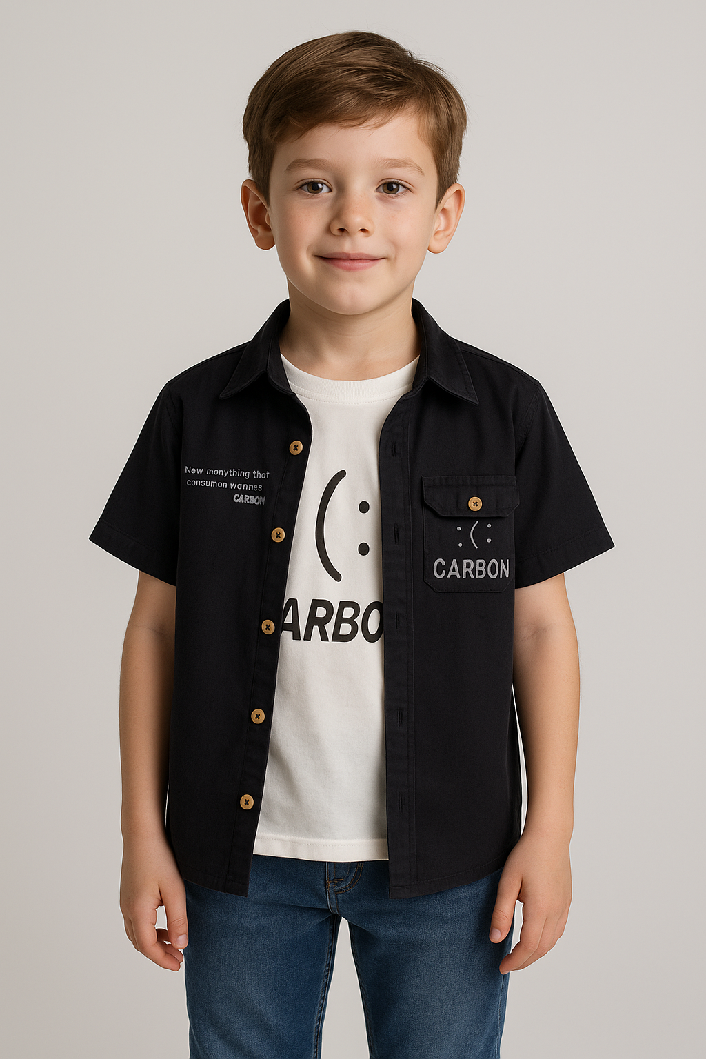 Jaju Baby Erkek Çocuk Siyah Renk Kısa Kollu Gömlek Ve T-Shirt 2'li Takım