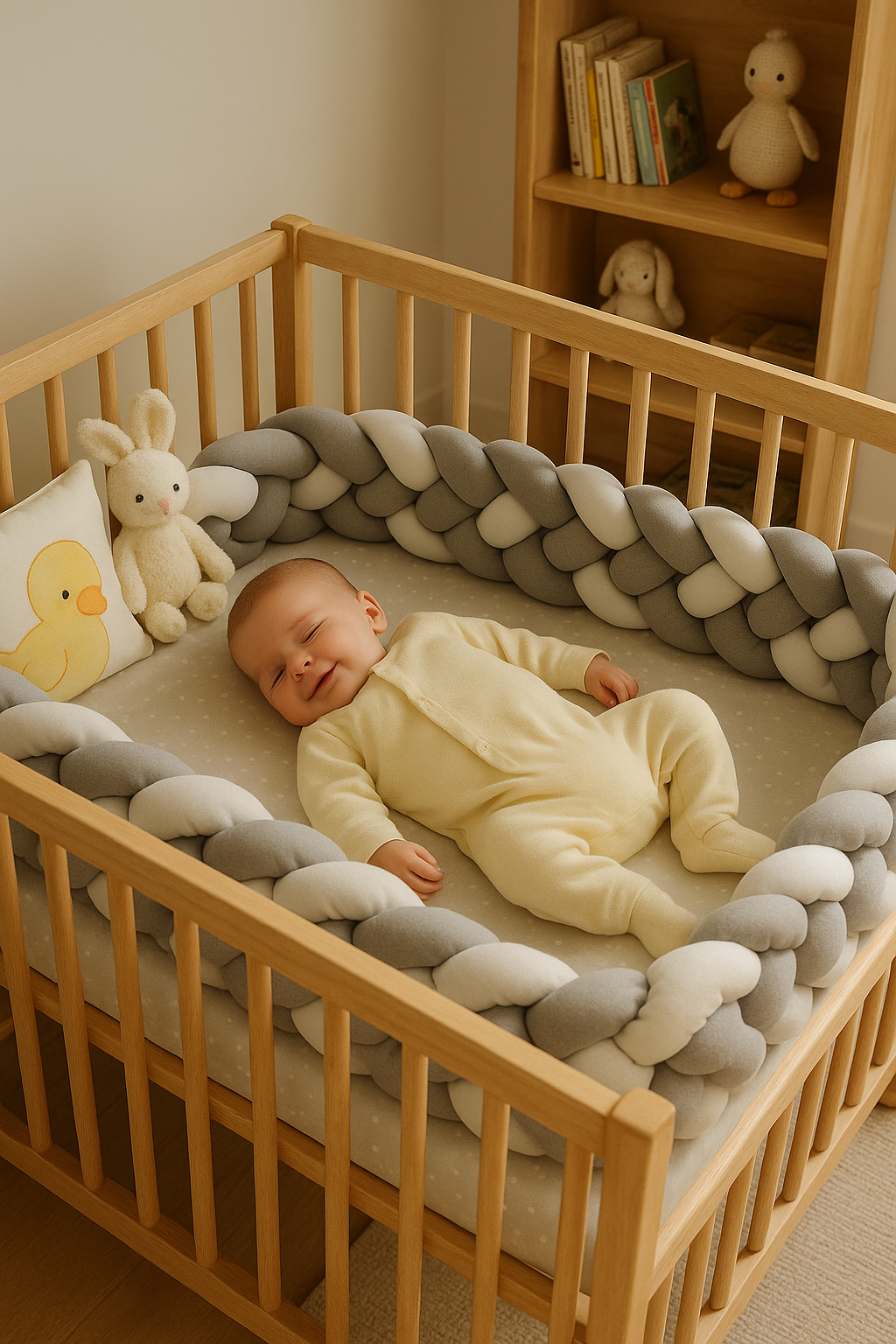 Jaju Baby Gri-Beyaz Renk 4 Örgü Koruma Özel Tasarım