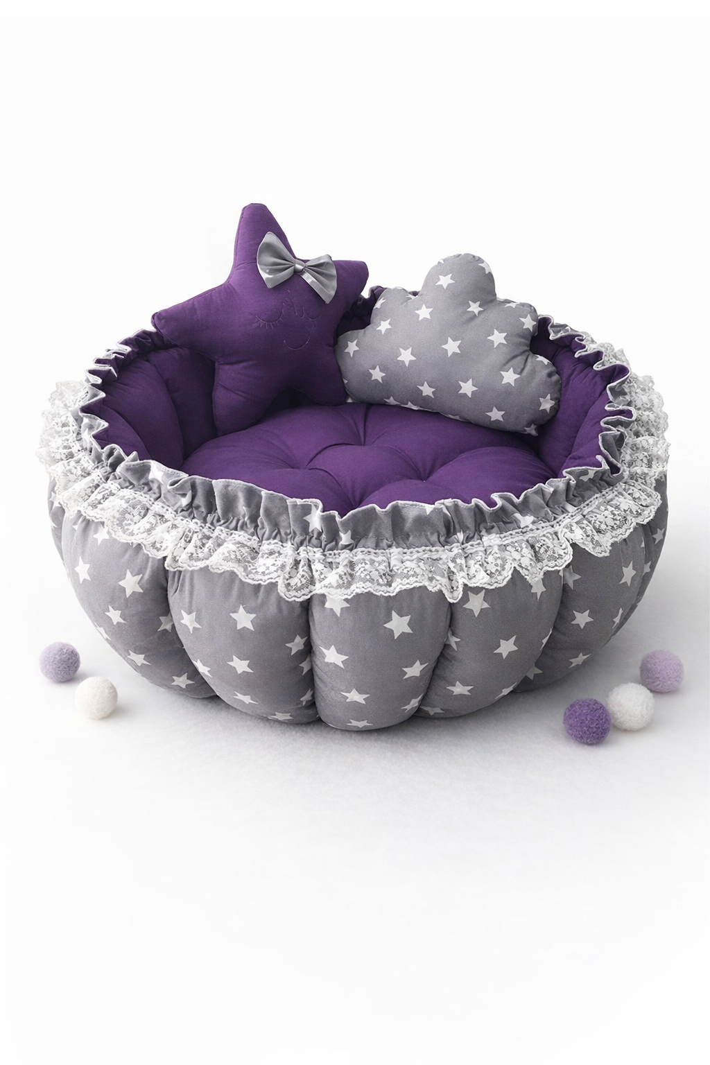 Jaju Baby Gri Yıldız Mor Tasarım Açılır Oyun Minderi