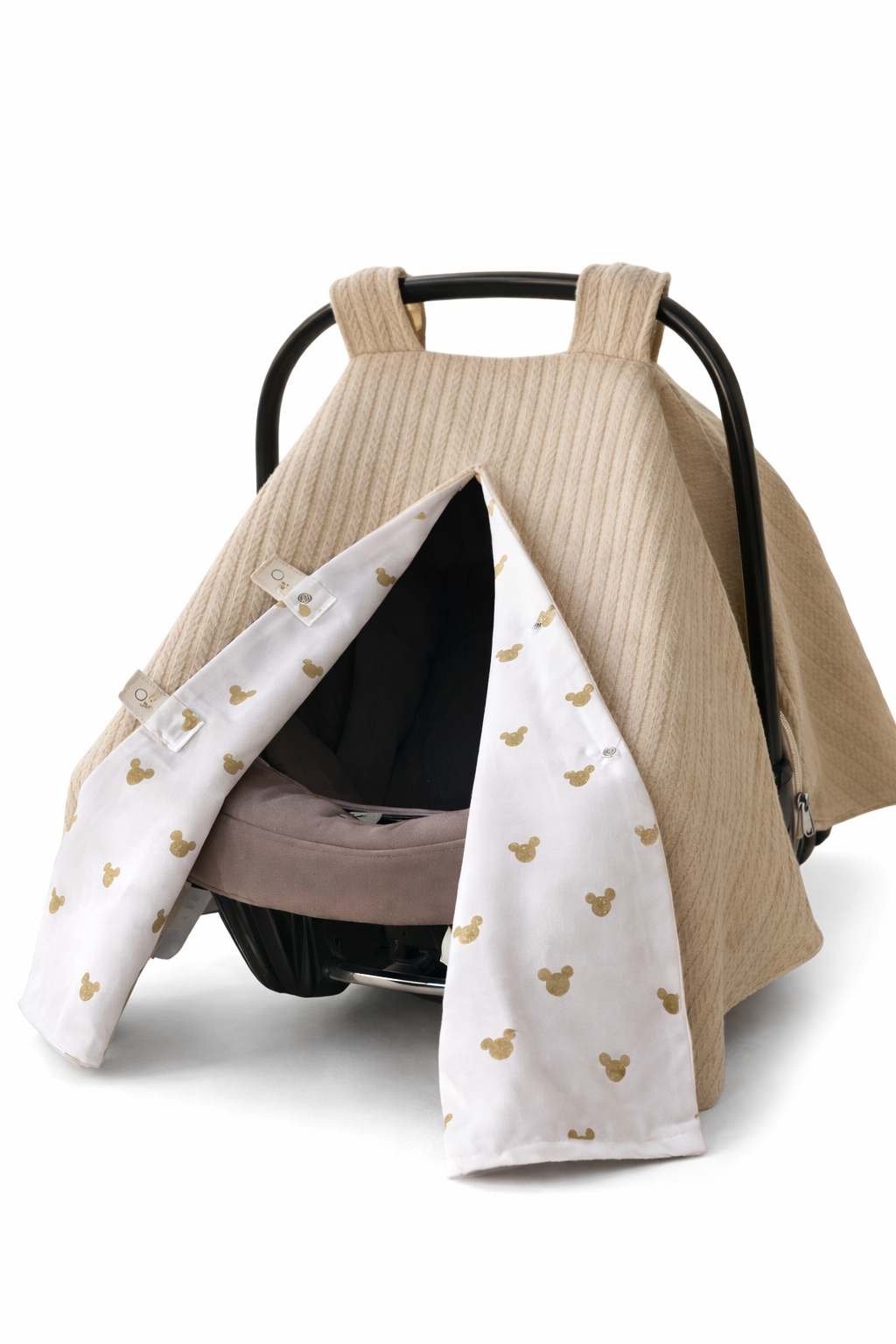 Jaju Baby Kahve Waffle Pike ve Müslin Dağ Desenli Tasarım Çift Taraflı Ponponlu Puset Örtüsü ve Puset Minderi