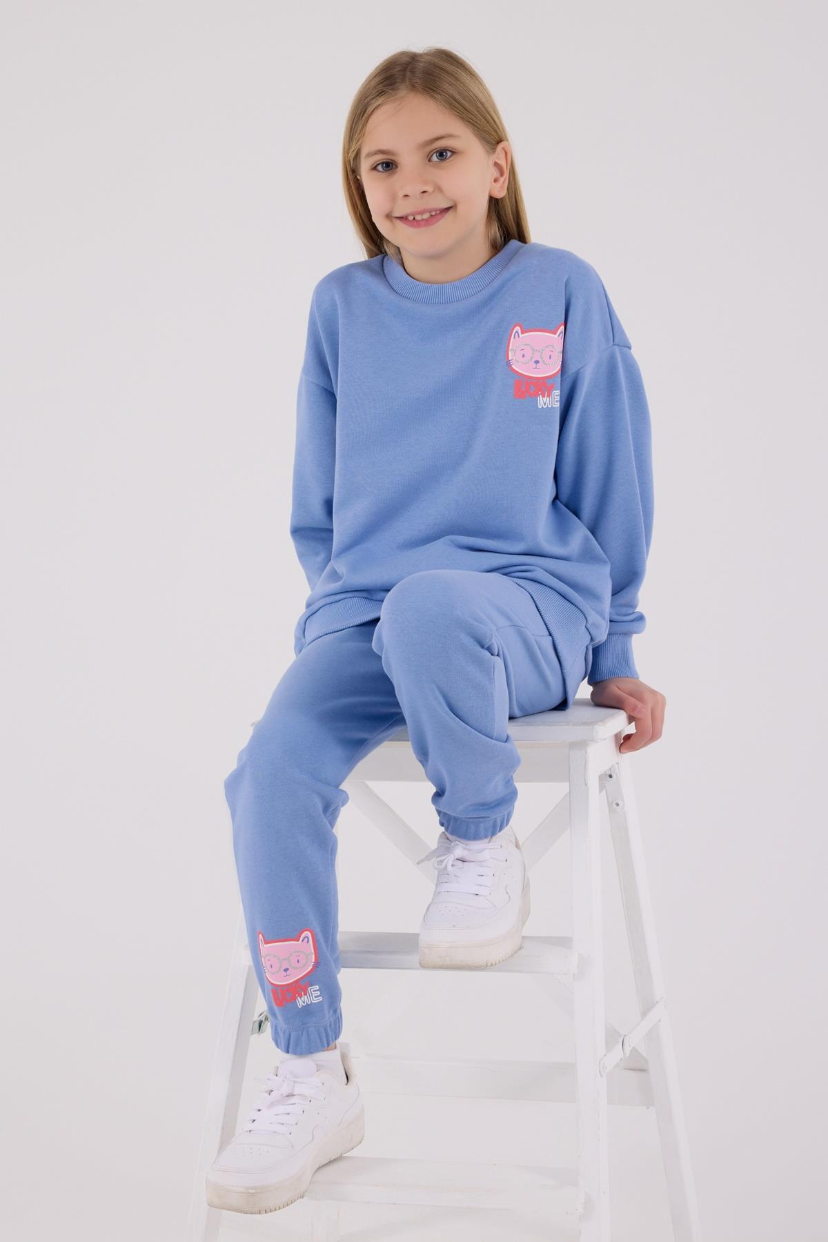 Jaju Baby Kız Çocuk    AÇIK İNDİGO - Üç İplik - Eşofman Takımı RP3695 - V2