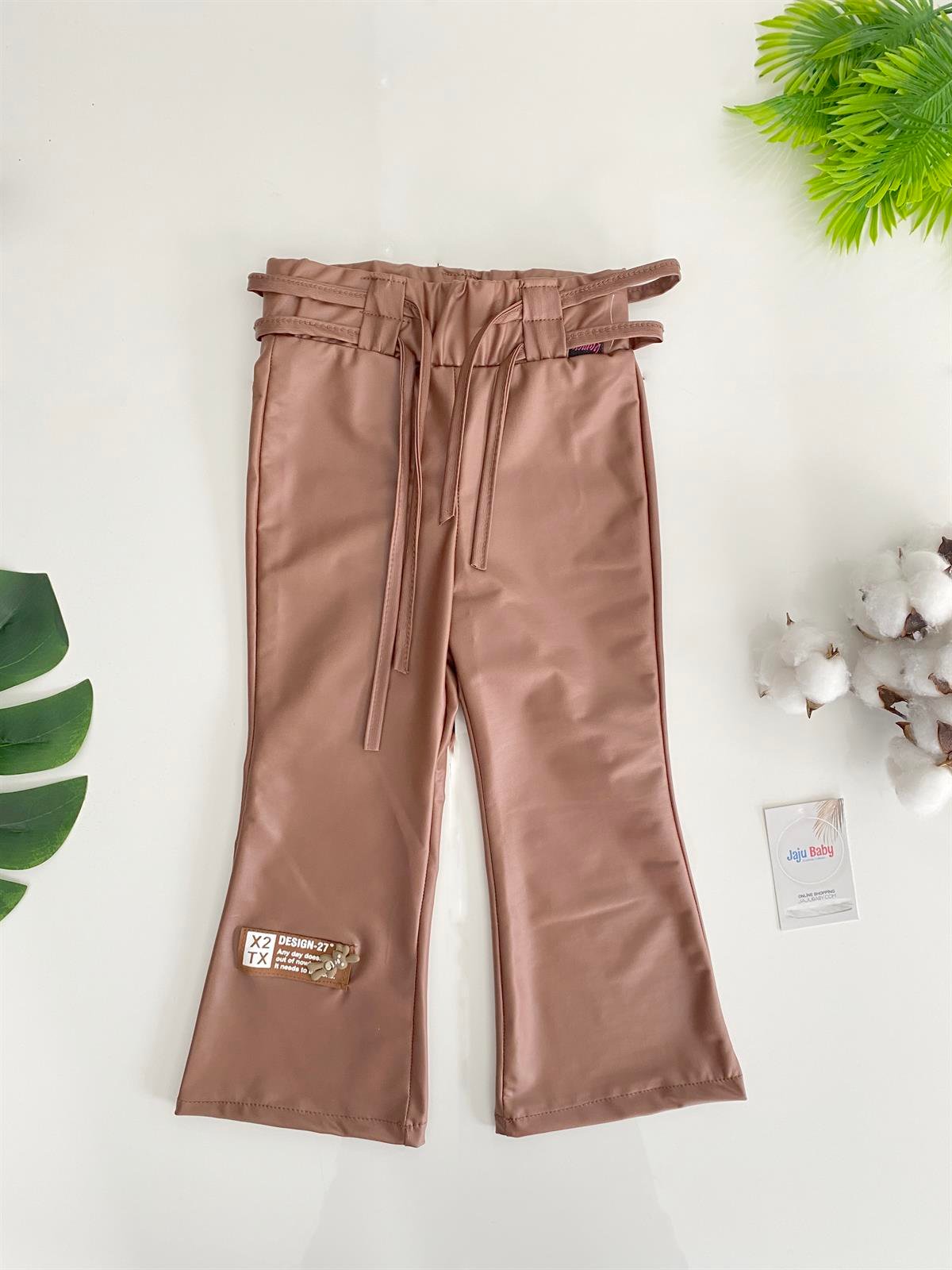 Jaju Baby Kız Çocuk Kahverengi İspanyol Paça Deri Pantolon