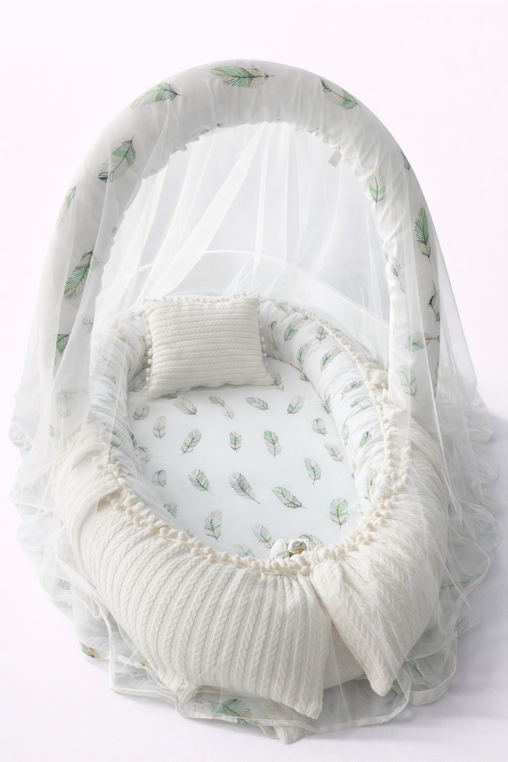 Jaju Baby Nest Örgü Kumaş Tüy Desenli Cibinlik Tüllü Babynest