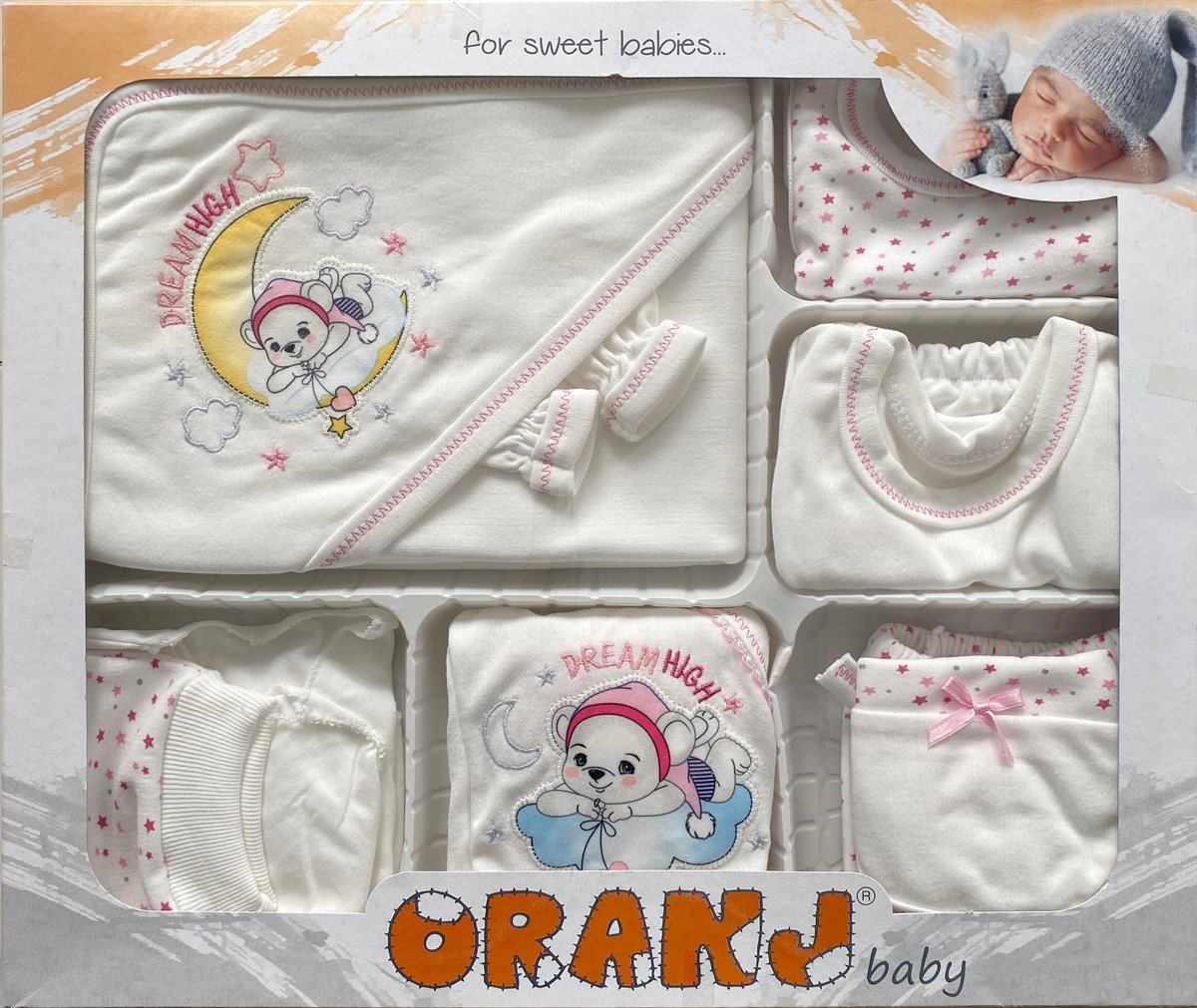 Jaju Baby Oranj Sarı Ay Pembe Yıldızlar 11 Parça Hastane Çıkış Seti