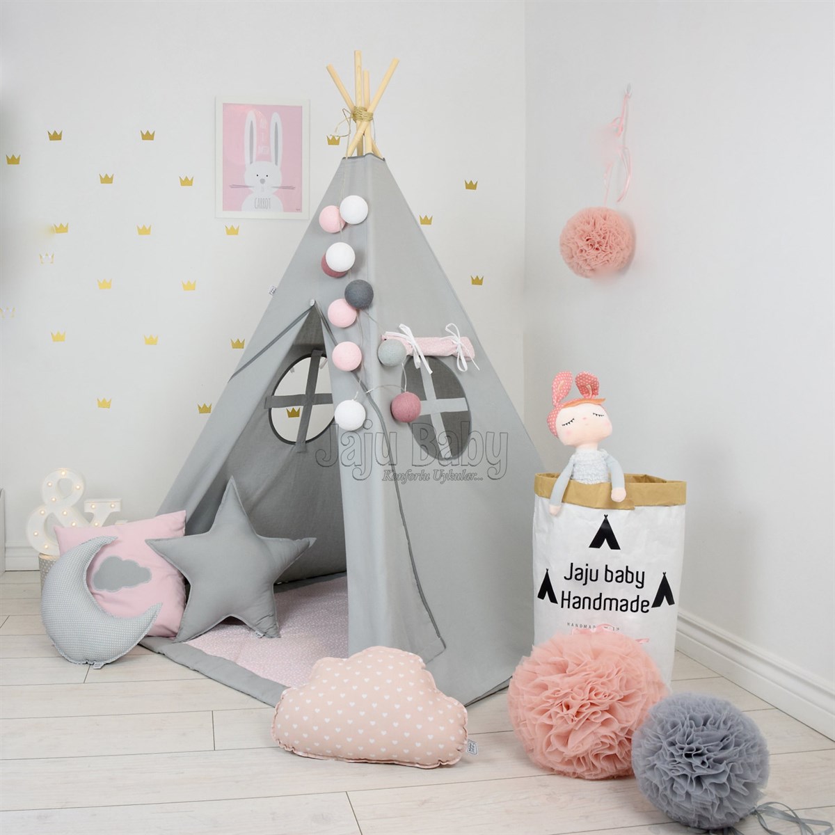 Jaju Baby Özel Gri Oyun Çadırı Set