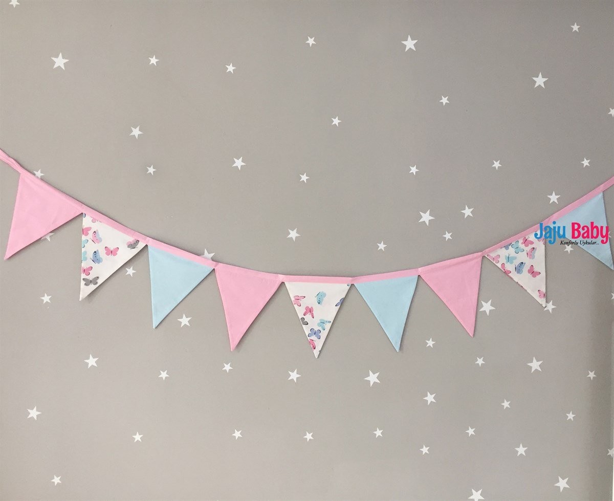 Jaju Baby Pembe Kelebekli Bebek/Çocuk Odası Flama